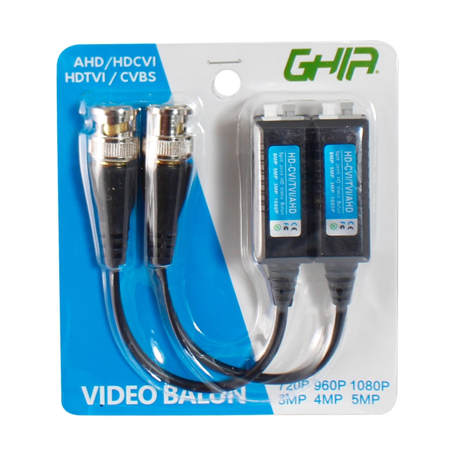 Par De Transceptores Pasivos Ghia Video Balun Ahd /Cvbs/Cvi/Tvi / Con Extension / Distancia De Hasta 350 Mts A 720P / Resolucion Hasta 5Mp.