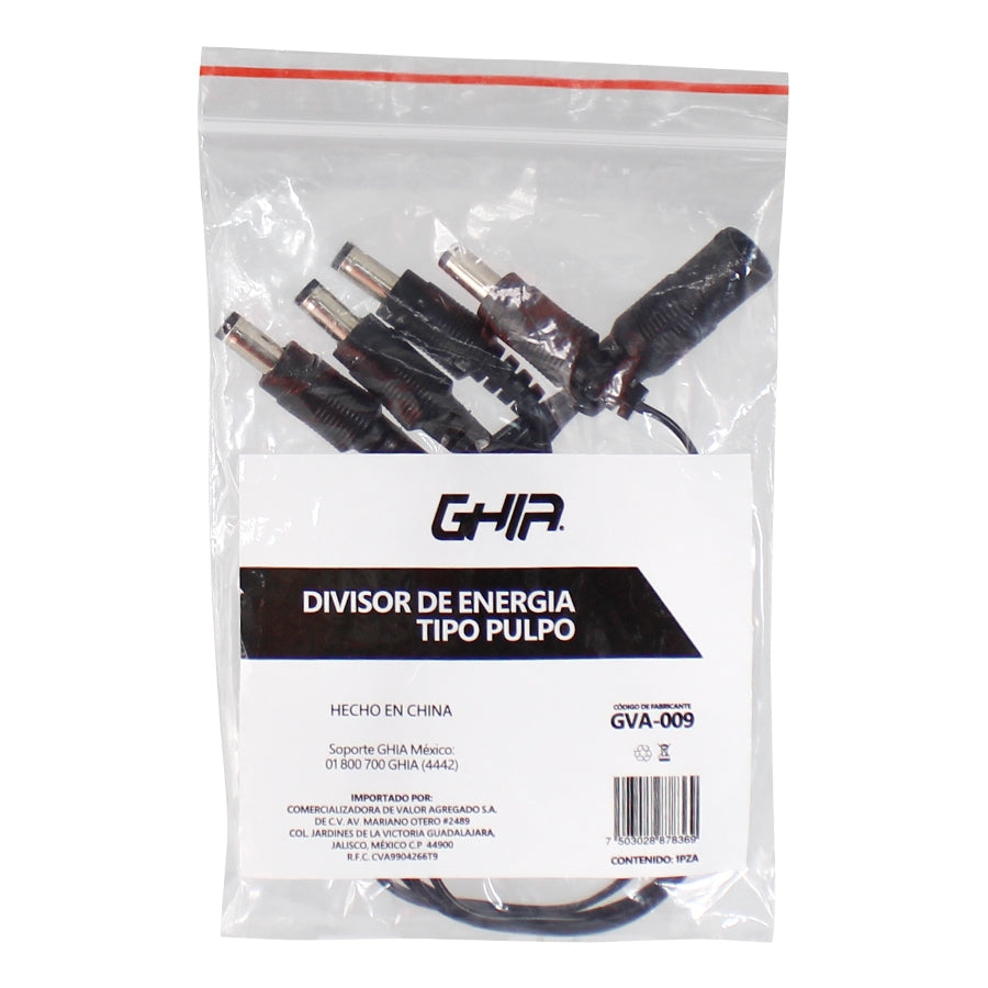 Divisor De Energia Ghia Tipo Pulpo 4En1 / Para Cctv / 1 Conector Hembra/ 4 Conectores Macho