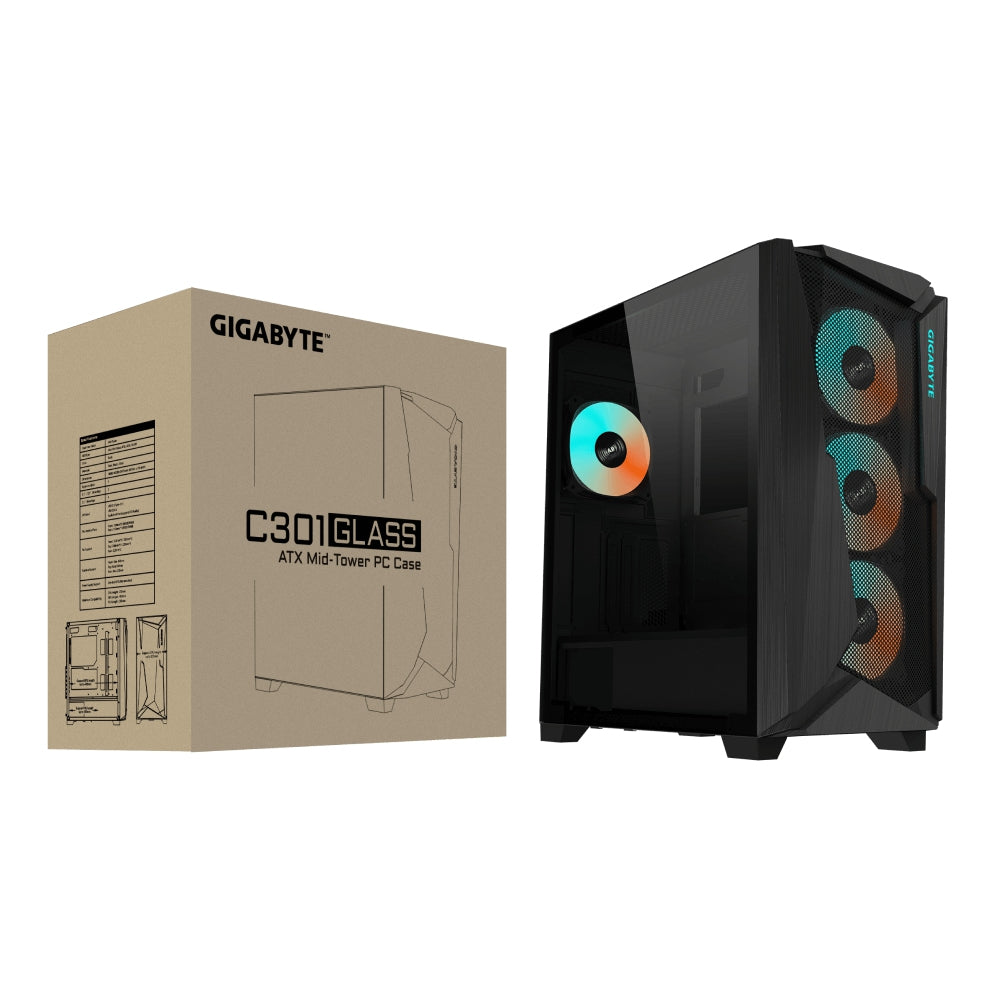 Gabinete Gigabyte Gb-C301G Midi-Tower Pc Plástico Acero Vidrio Templado Atxeatxmicro-Atxmini-Itx Negro