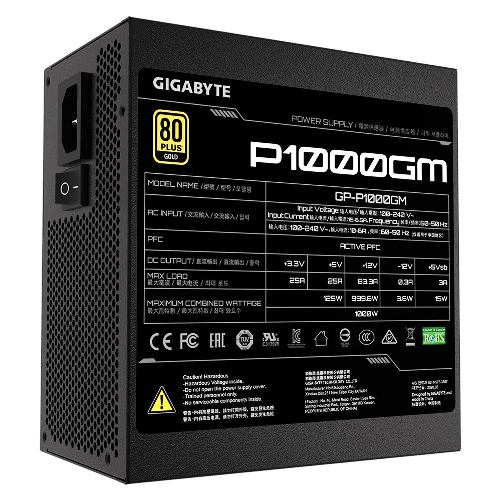 Fuente De Poder Gigabyte 1000W/80 Plus Gold/Negro/Atx/Modular