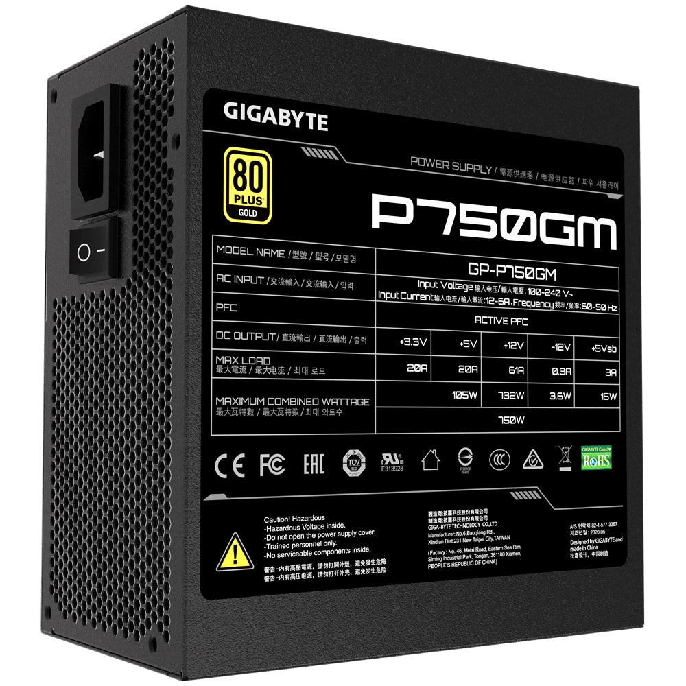 Fuente De Poder Gigabyte 750W/80 Plus Gold/Negro/Atx/Modular