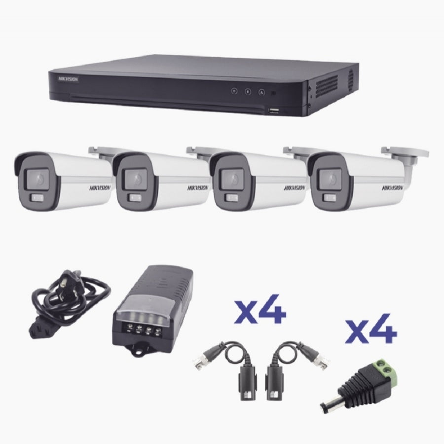 Kit Colorvu Hikvision Kh1080P4Bc Turbohd 1080P / Dvr 4 Canales / 4 Cámaras Bala (Exterior) Lente 2.8Mm / Fuente De Poder Profesional / Transceptores De Video Y Accesorios De Corriente