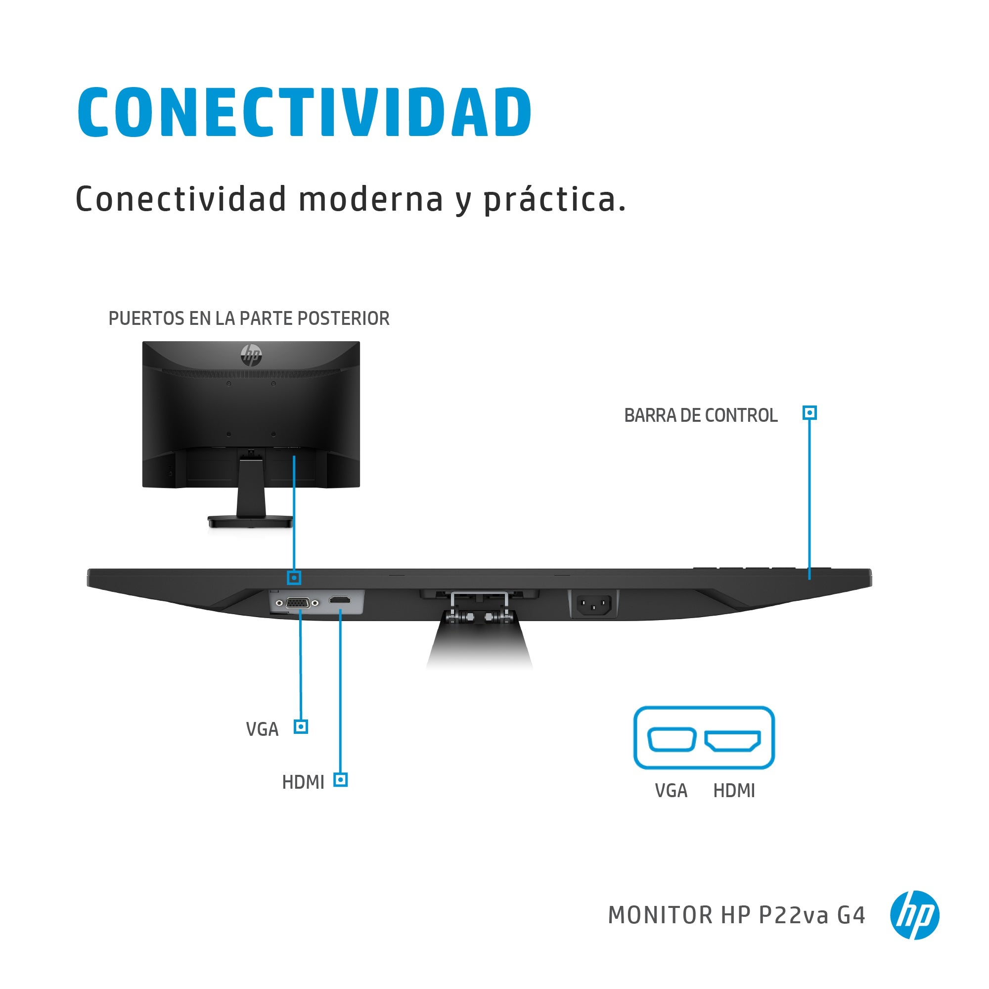 Monitor Led Hp P22Va 21.5 Pulgadas Fhd Resolucion 1920 X 1080/ Hdmi - Vga/ Vesa 100/ Cable Hdmi /3-3-0