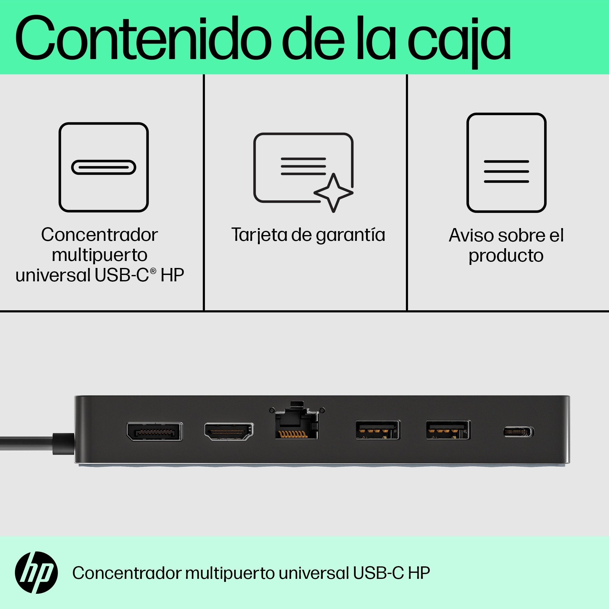 Hub Hp 50H55Aa Multipuerto Usb-C Universal Conexión De Datos Video O Red[4]. 1 Hdmi 2.0 Displayport™ 1.2 Puertos Usb-A Usb-C®[1]