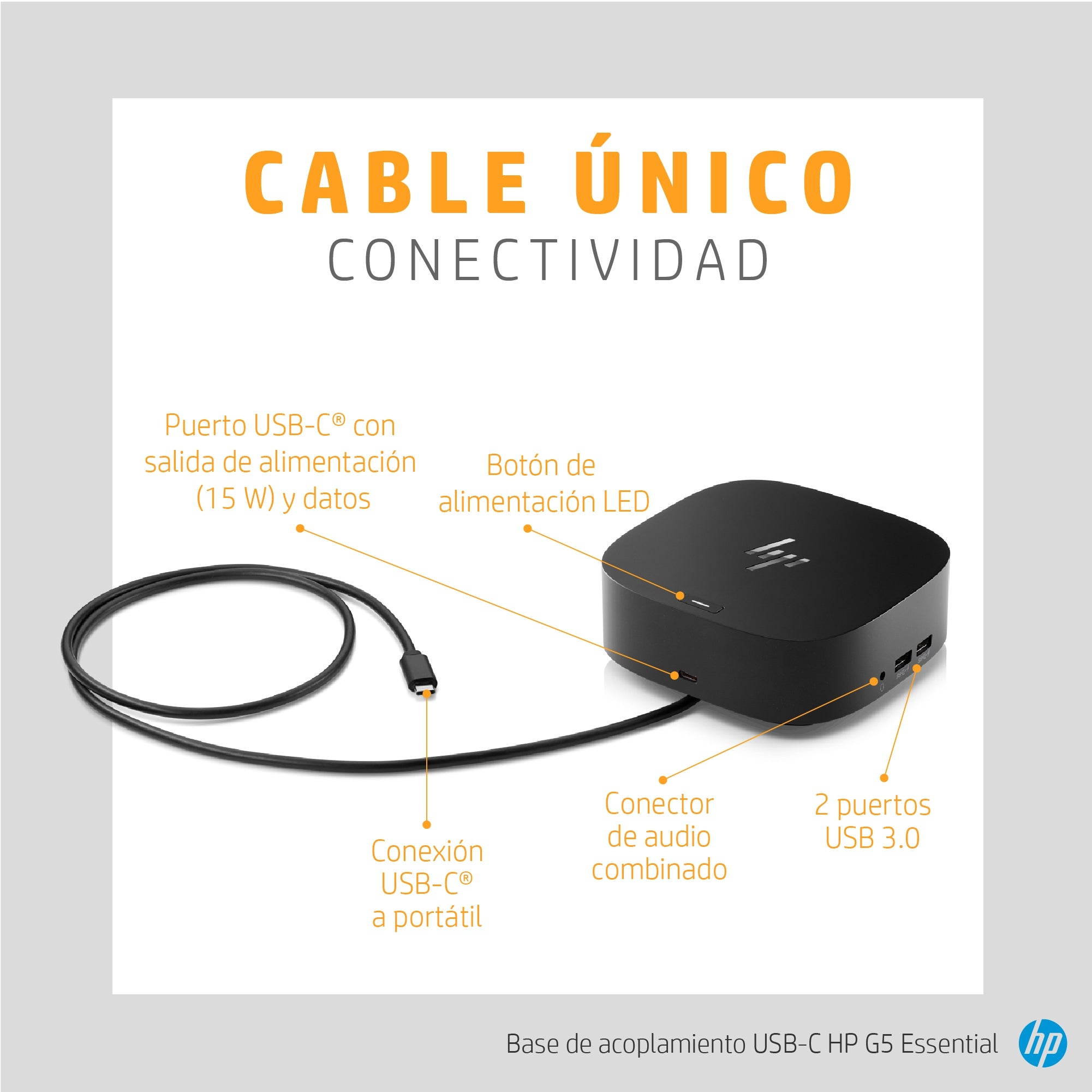 Docking Hp 72C71Aa Usb-C 5G (72C71Aa) Superspeed Type-C 4X 3.0 1X Hdmi / 2X Displayport/ Rj-45 Negro