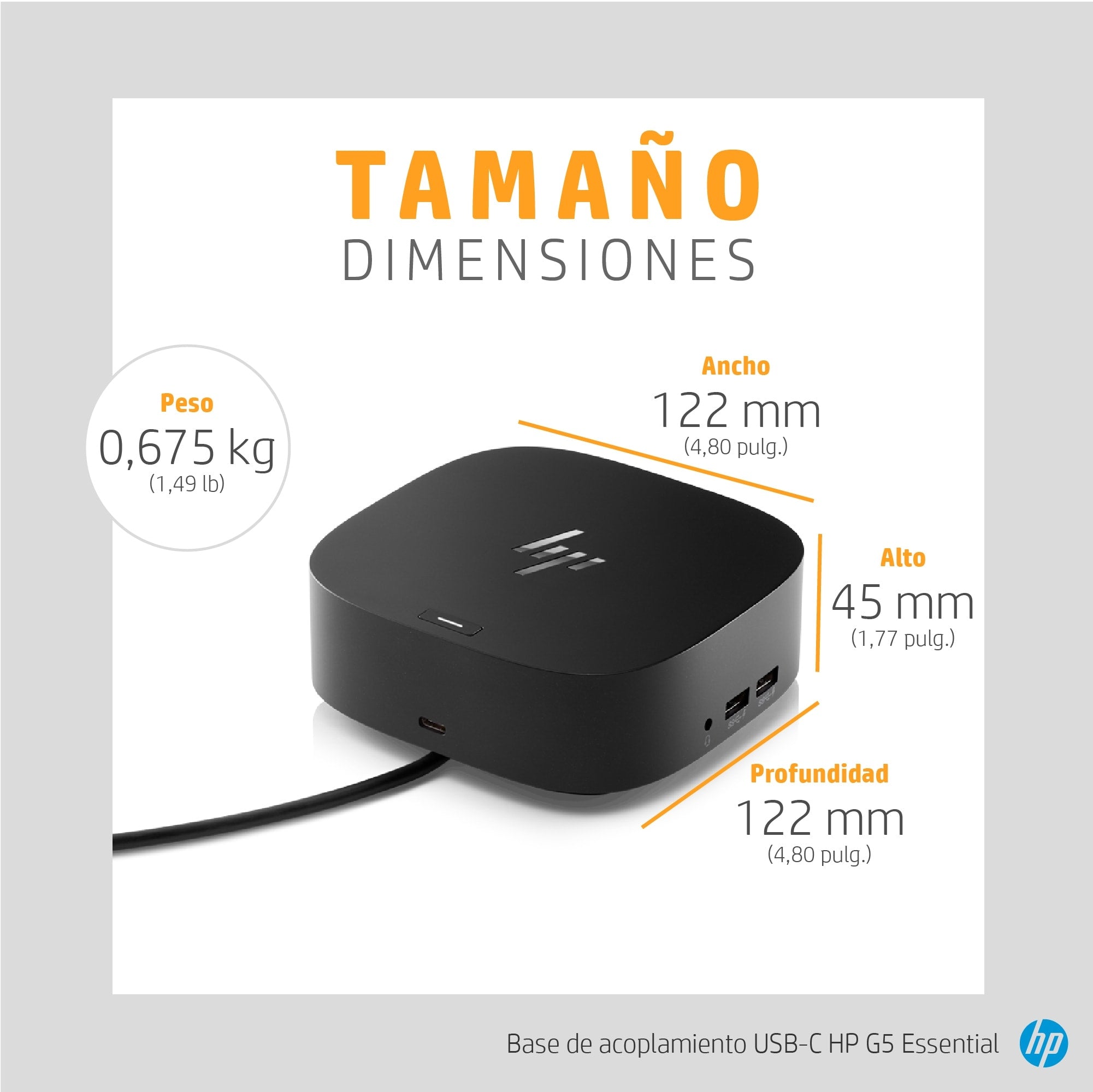 Docking Hp Usb-C G5 Essential Dock / Conexion Usb Tipo C / 2 Display Port/1 Rj45/1 Usb Tipo C/ 4 Usb 3.0/ 1 Hdmi 2.0/1 Clavija De Audio Combo/Carga Notebooks Hasta De 65W Por Usb-C