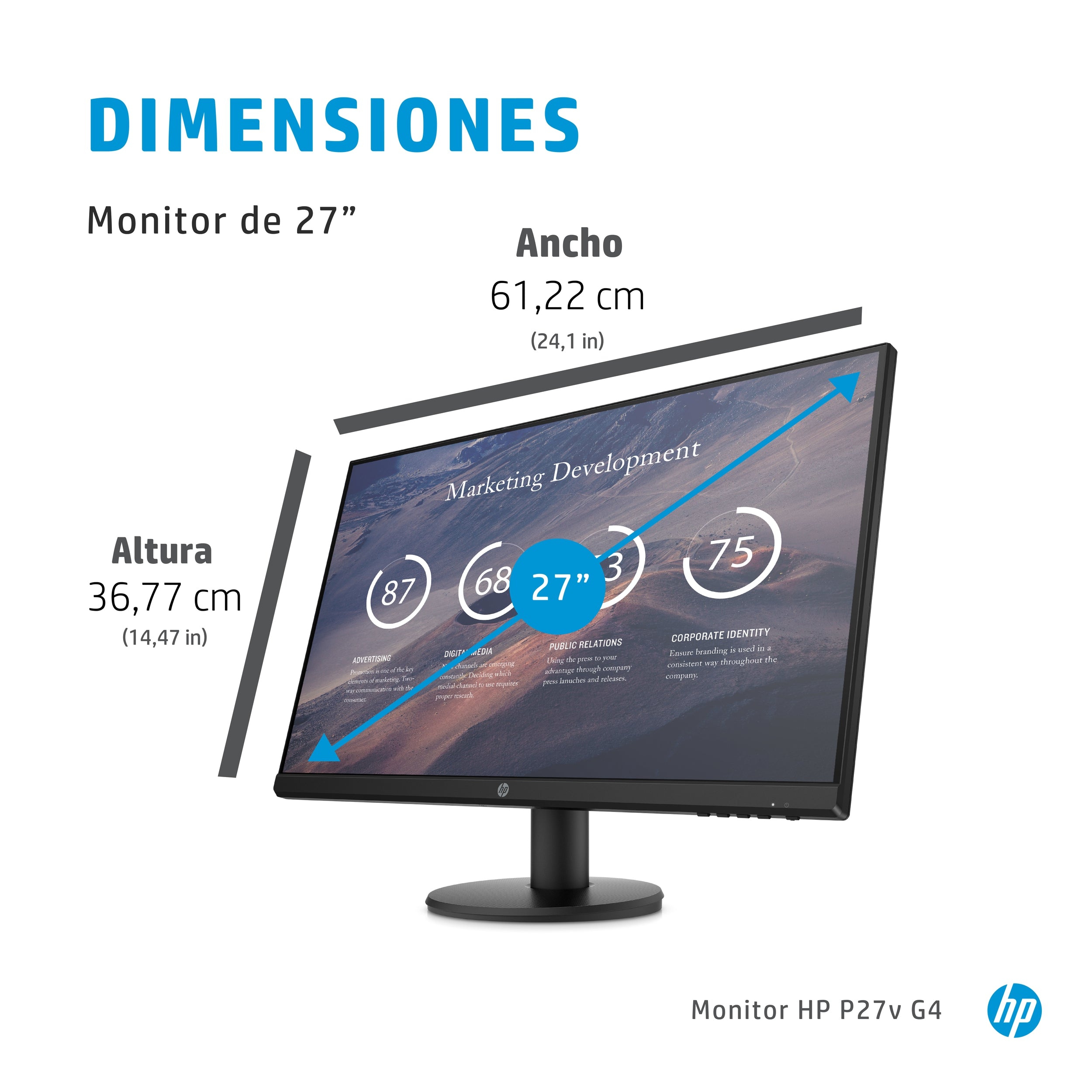 Monitor Led Hp 27 P27V Resolucion 1920 X 1080/Vga / Hdmi / Vesa 100 / 3-3-3