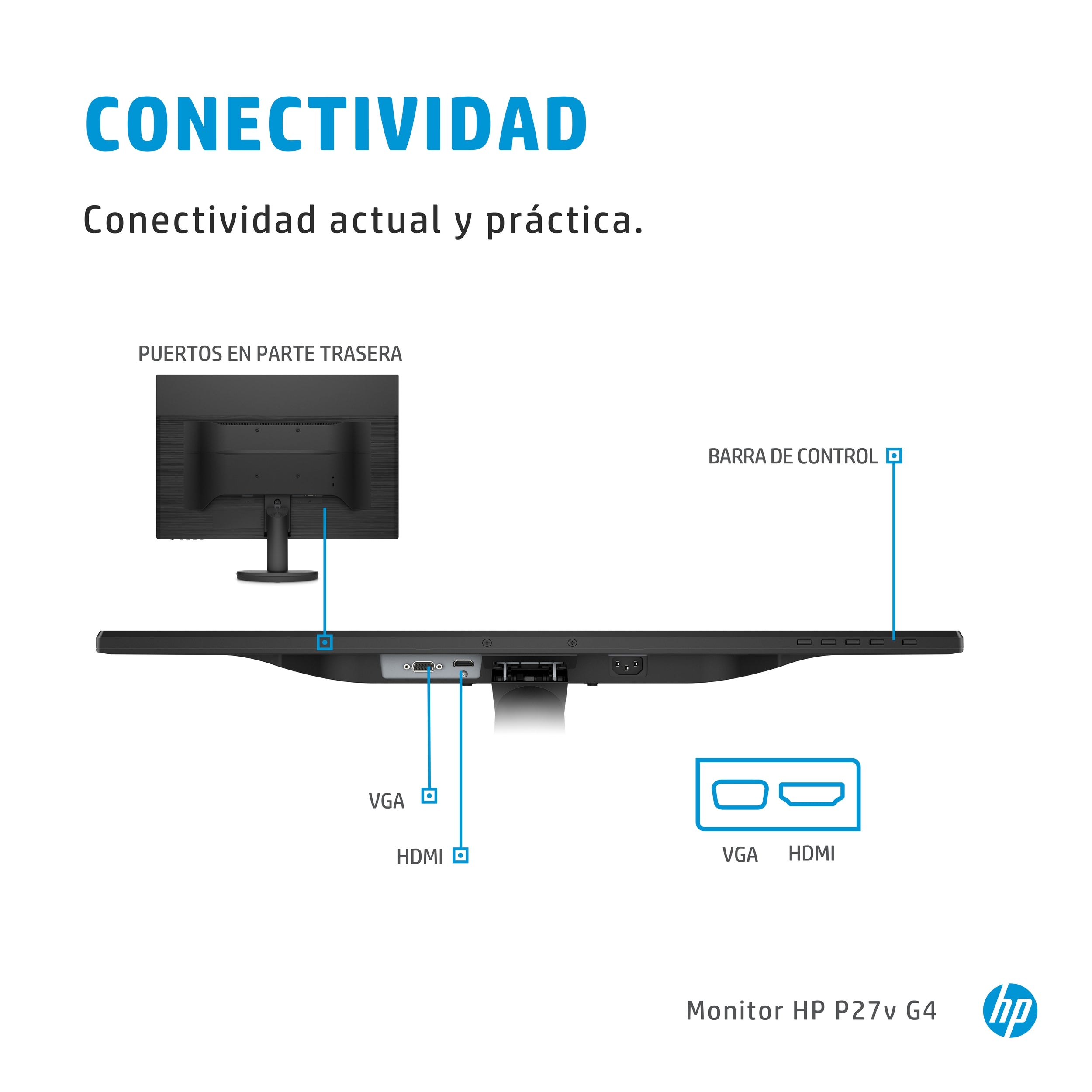 Monitor Led Hp 27 P27V Resolucion 1920 X 1080/Vga / Hdmi / Vesa 100 / 3-3-3