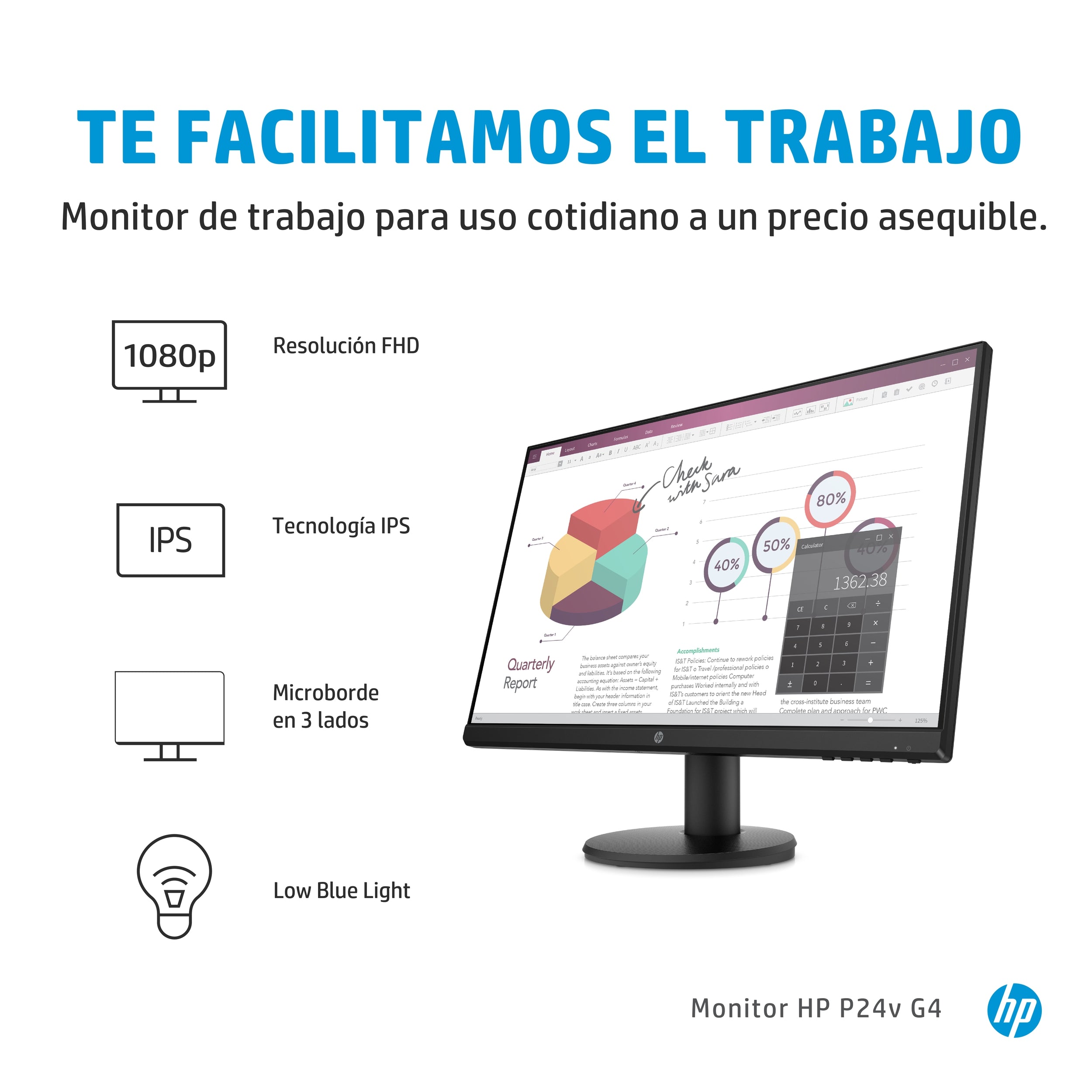 Monitor Hp P24V G4 Pulgadas 1920 X 1080 Pixeles Negro Hdmi/Vga Garantía 3 Años