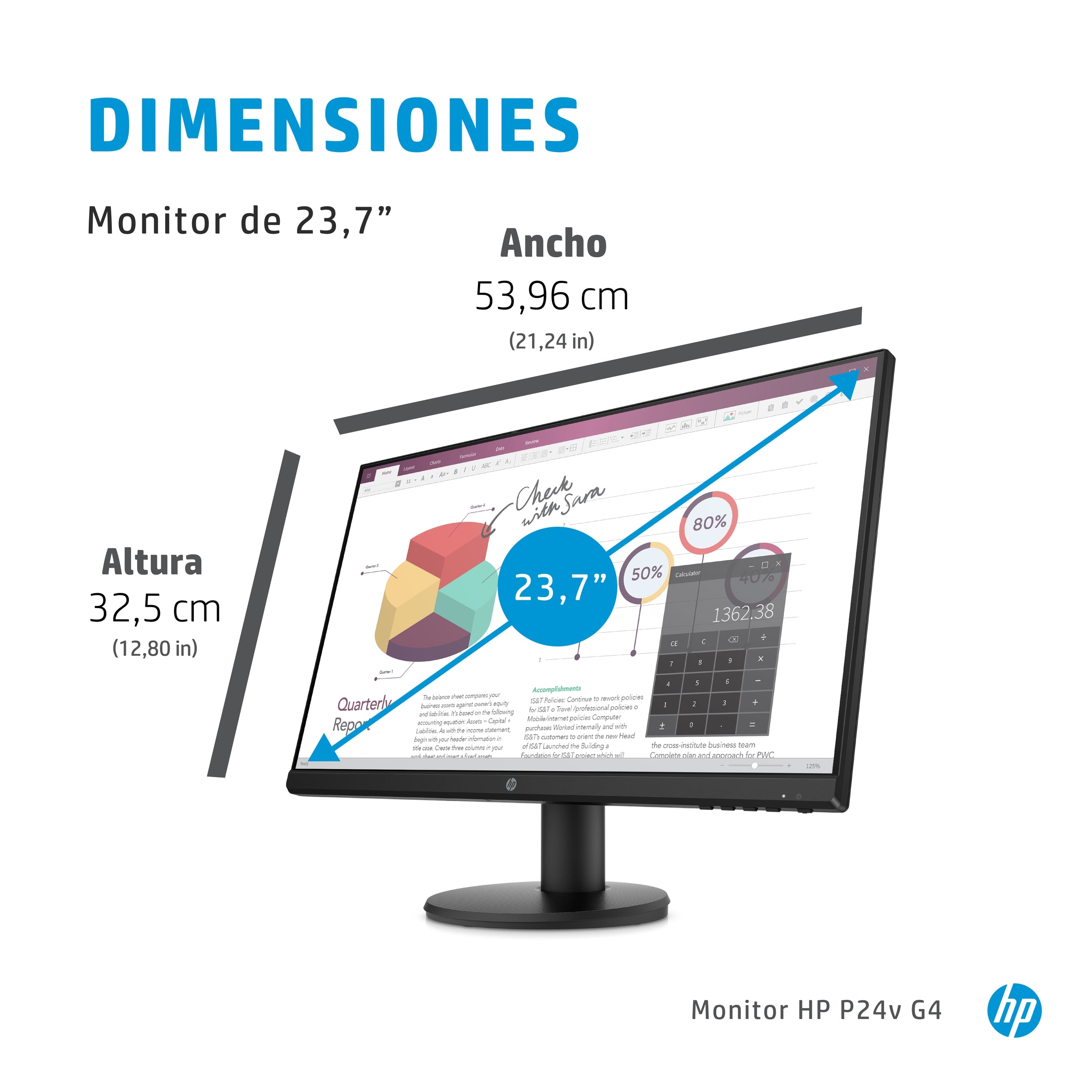 Monitor Hp P24V G4 Pulgadas 1920 X 1080 Pixeles Negro Hdmi/Vga Garantía 3 Años