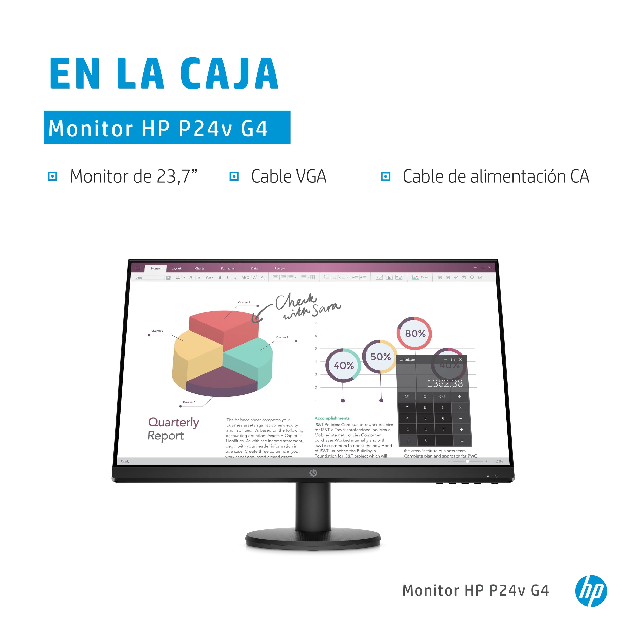 Monitor Hp P24V G4 Pulgadas 1920 X 1080 Pixeles Negro Hdmi/Vga Garantía 3 Años