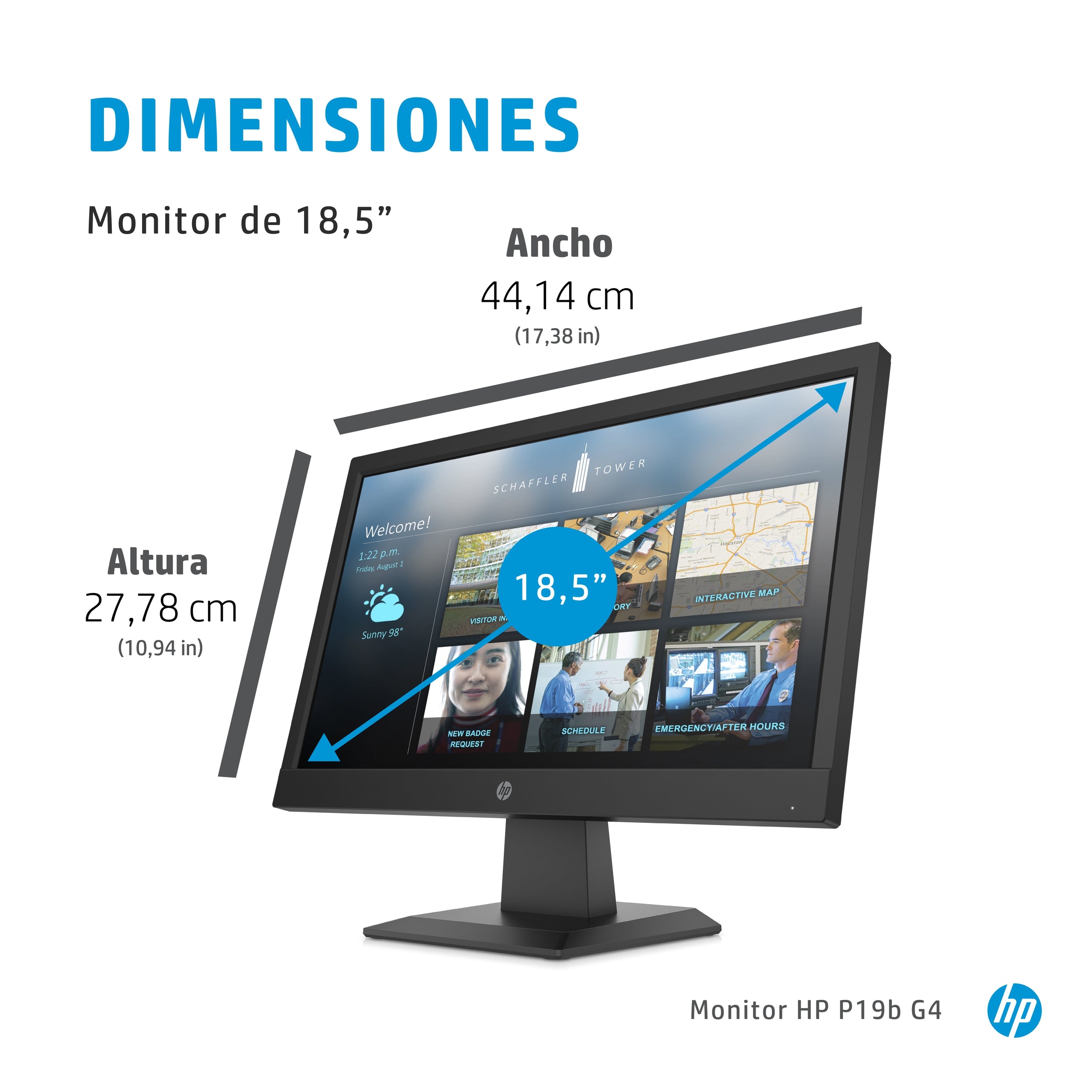 Monitor. Hp 9Ty83Aa#Aba P19B G4 18.5 Pulgadas 1366 X 768 Pixeles Negro Hdmi Vga Garantía Años