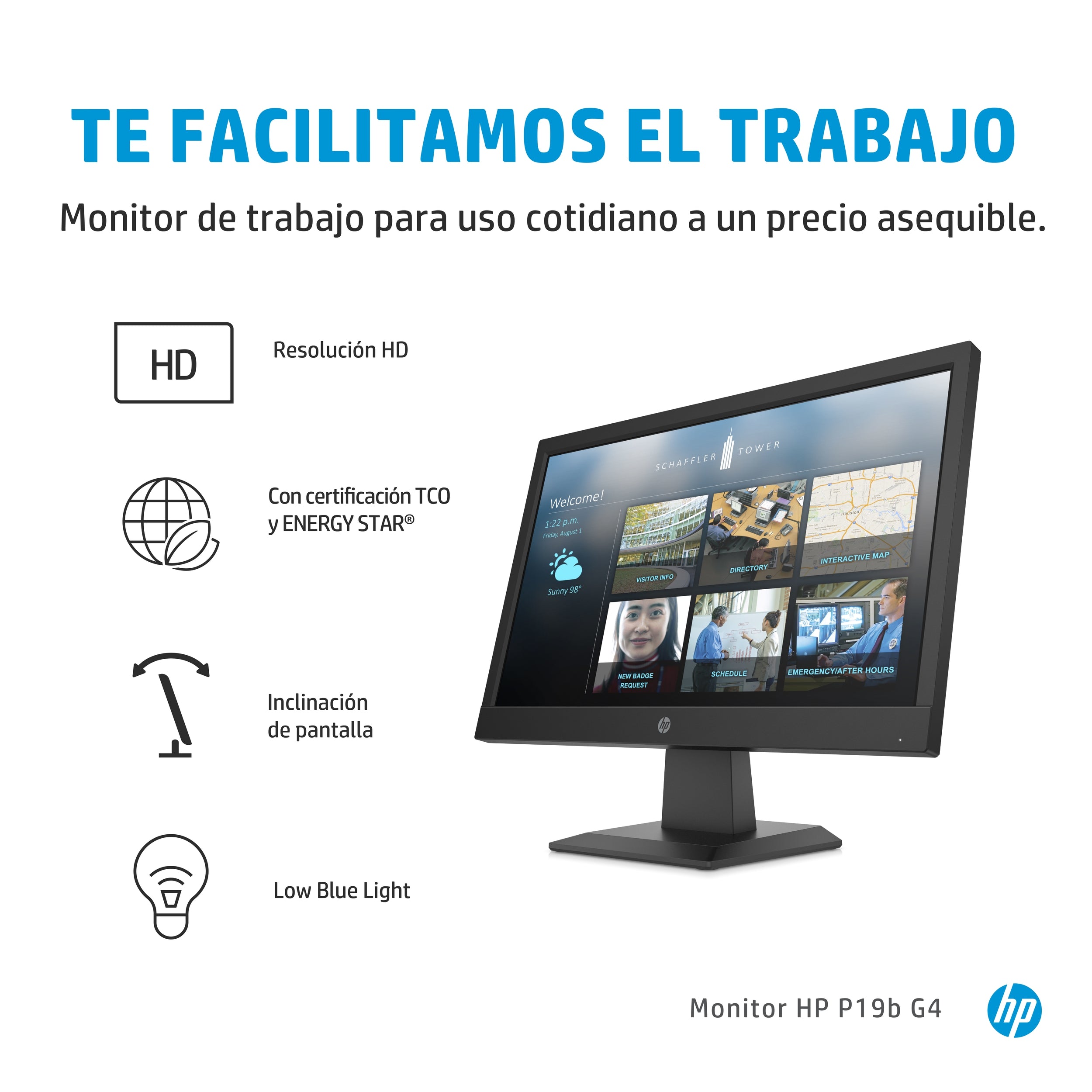 Monitor. Hp 9Ty83Aa#Aba P19B G4 18.5 Pulgadas 1366 X 768 Pixeles Negro Hdmi Vga Garantía Años