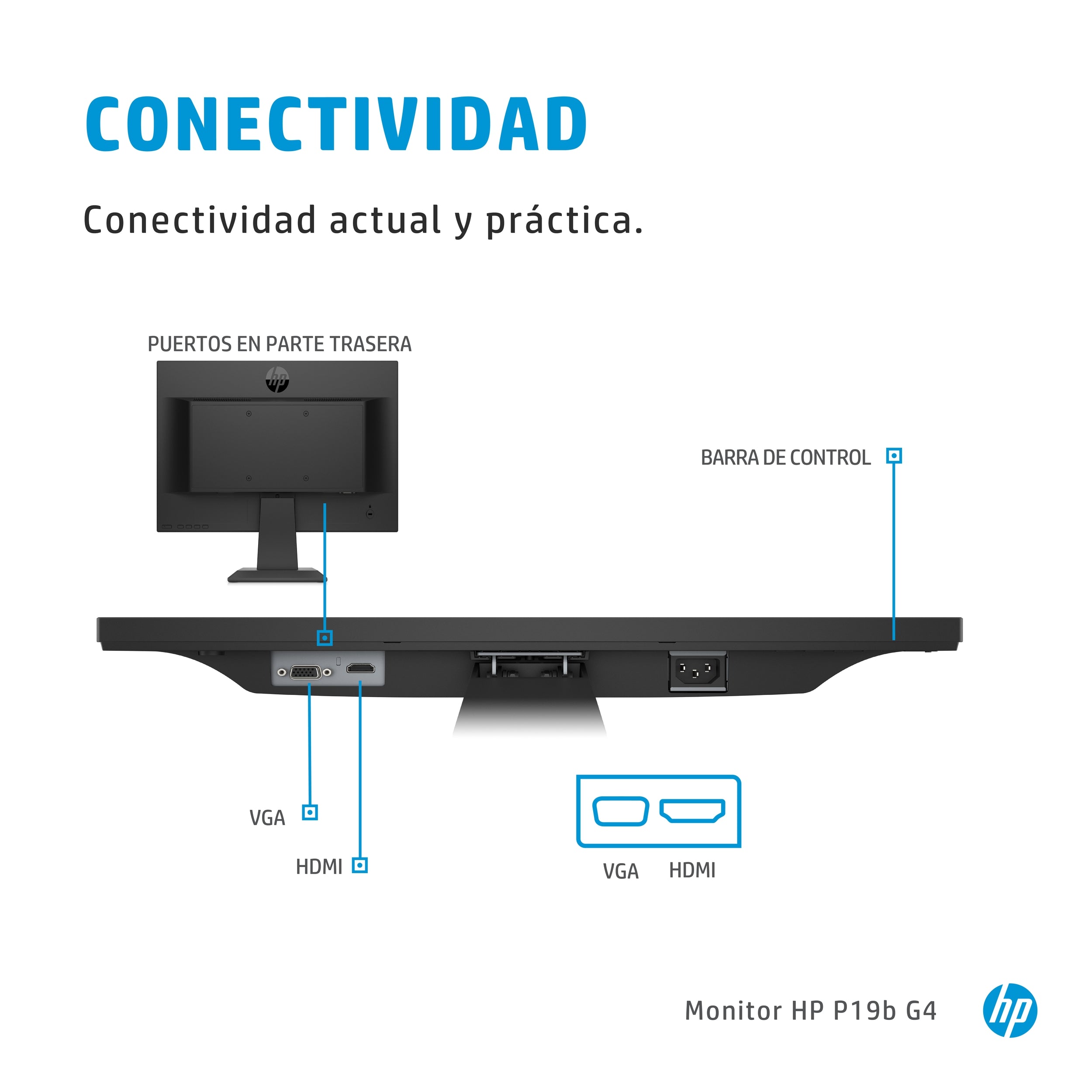 Monitor. Hp 9Ty83Aa#Aba P19B G4 18.5 Pulgadas 1366 X 768 Pixeles Negro Hdmi Vga Garantía Años