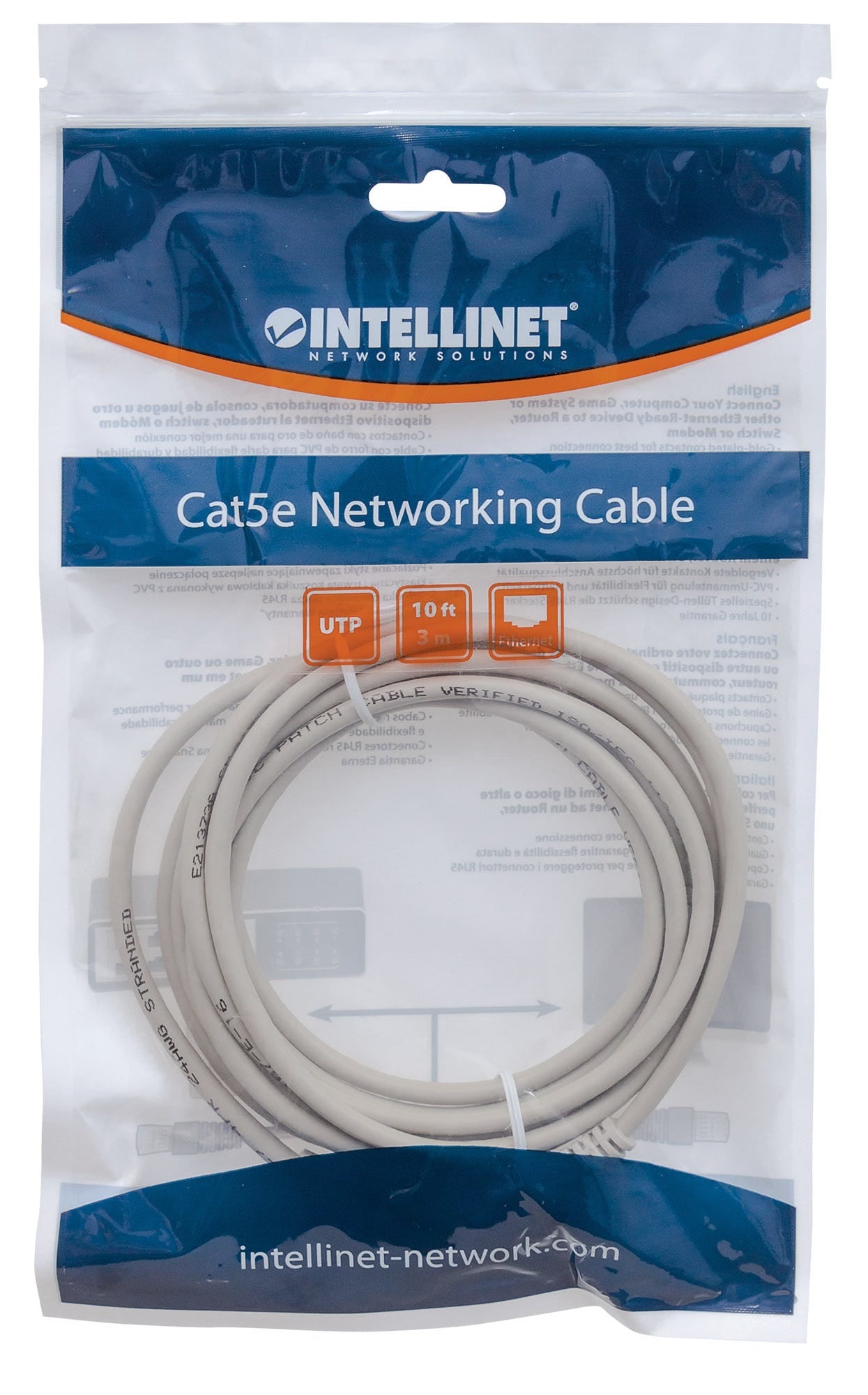 Cable De Red Cat5E Intellinet 319768 Utp Rj45 Macho / 3.0 Color Gris Contactos Baño Oro Para Una Mejor Conexión.