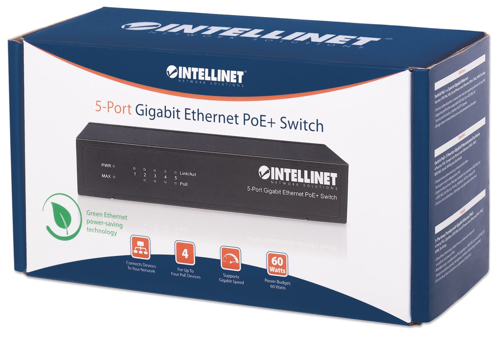 Poe Switch Intellinet Gigabit 5 Ptos 30W/Pto, 60W Escritorio 561228