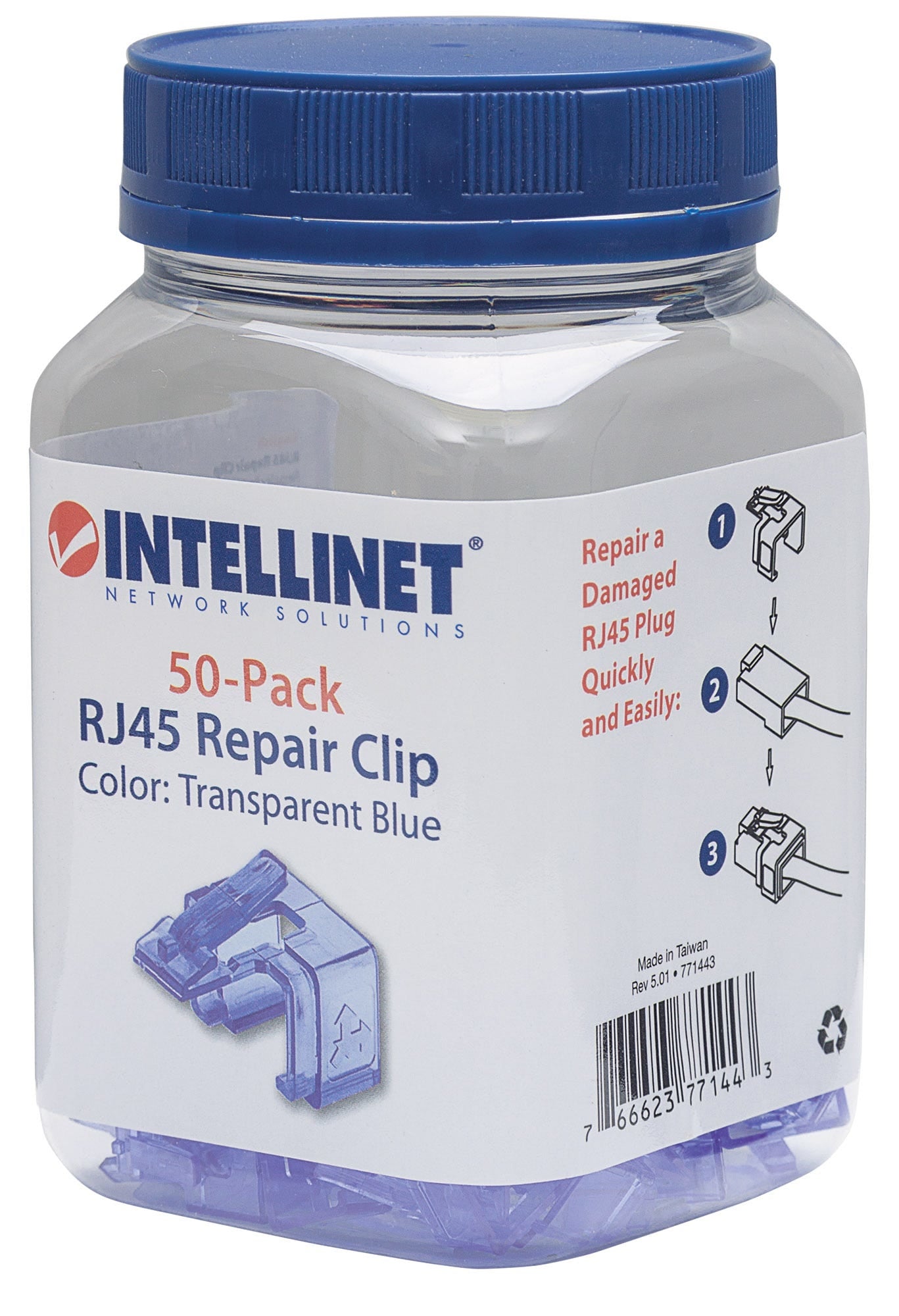 Repuesto Clip Intellinet Para Plug Rj45 Bote 50 Pzas Azul 771443