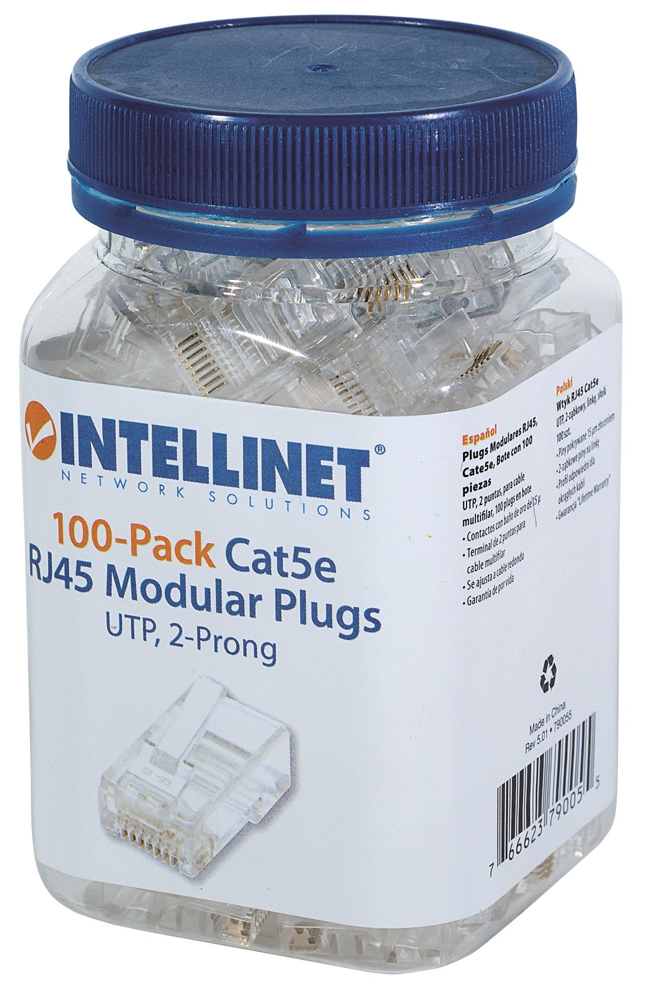 Plugs De Red Cat5E Intellinet 790055 Rj45 Multifilar Utp Bote 100 Pzas Oro 15-Micras; Contactos Baño Μ.