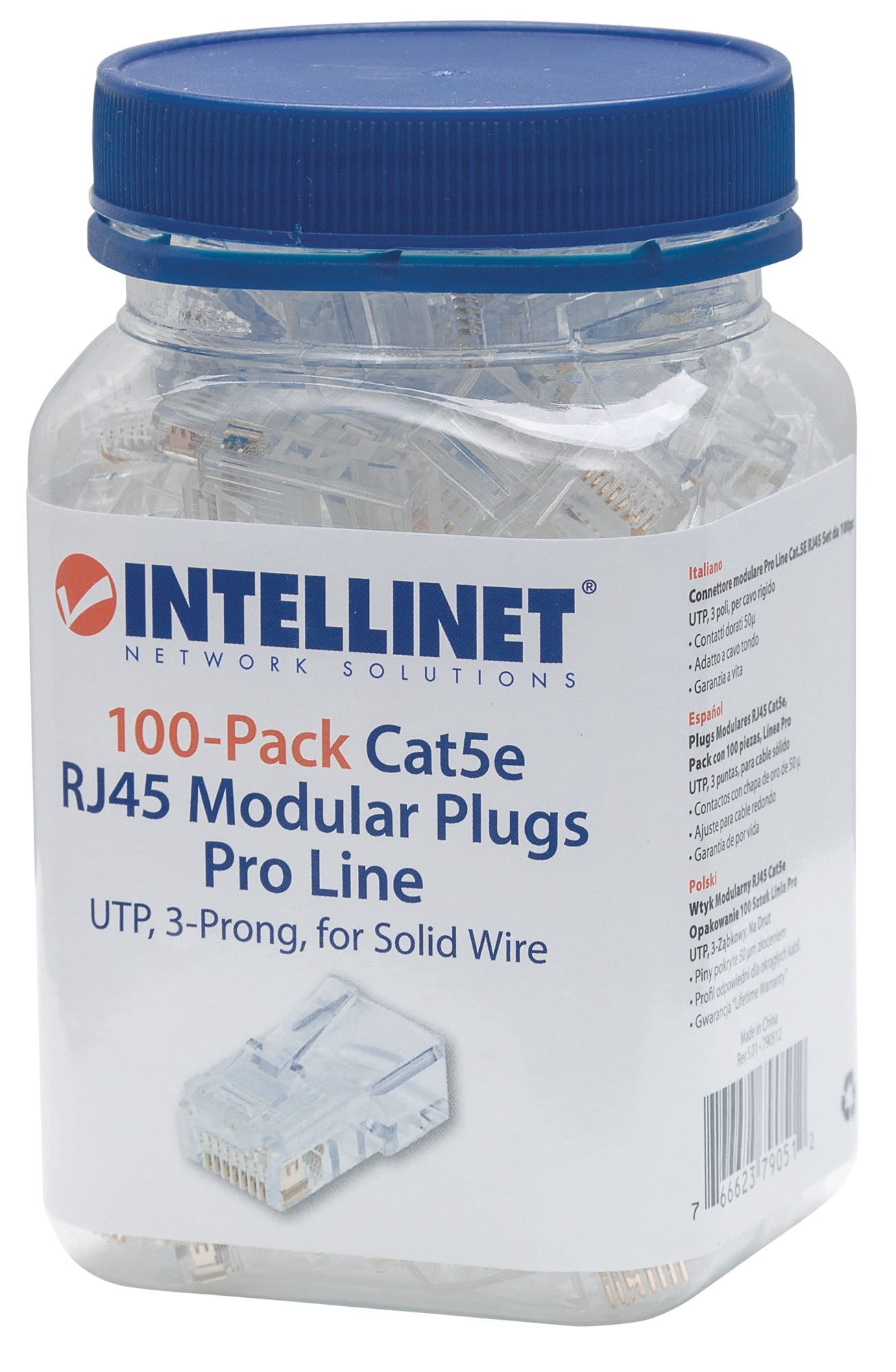 Plug Modular Rj45 Intellinet Utp Cat5e Solido Bote Con 100 Piezas Contacto Oro 50 Micras Linea Pro