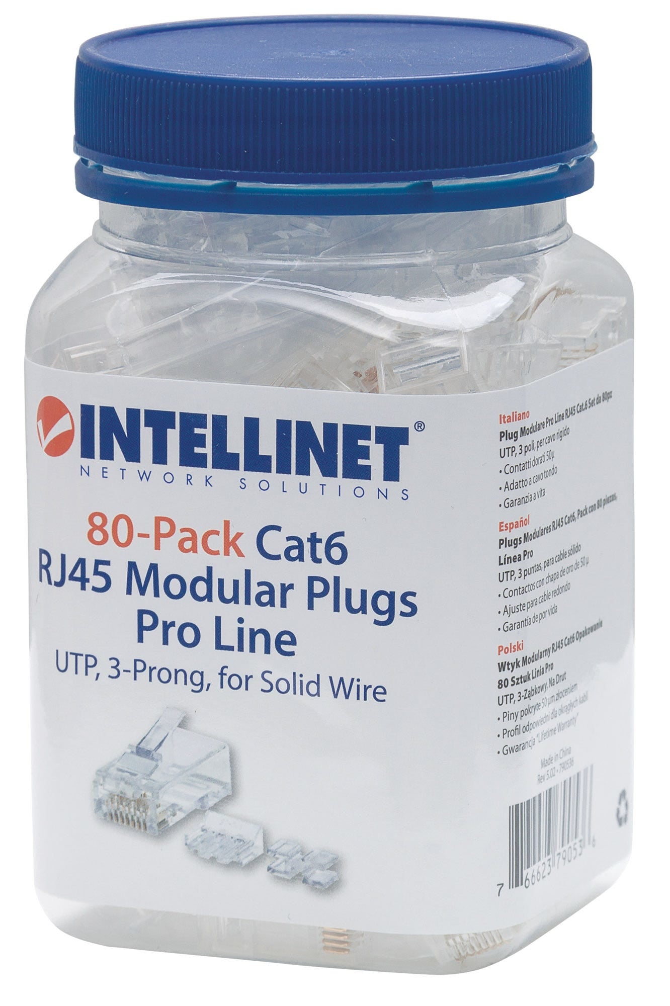 Plug Modular Rj45 Intellinet Utp Cat6 Solido 80Pzs Contacto Chapa Oro