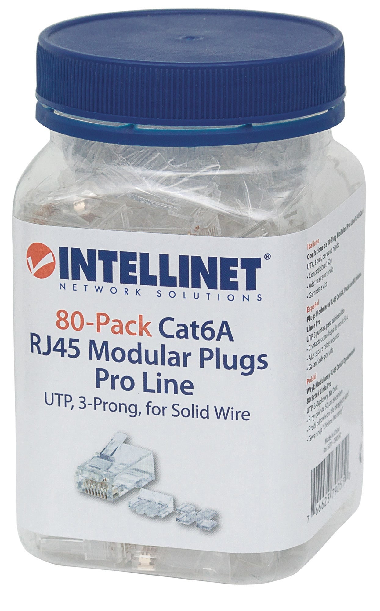 Plug Intellinet Rj45 Cat 6A Utp Solido Pro 80 Pza Oro 50 Micras 790550