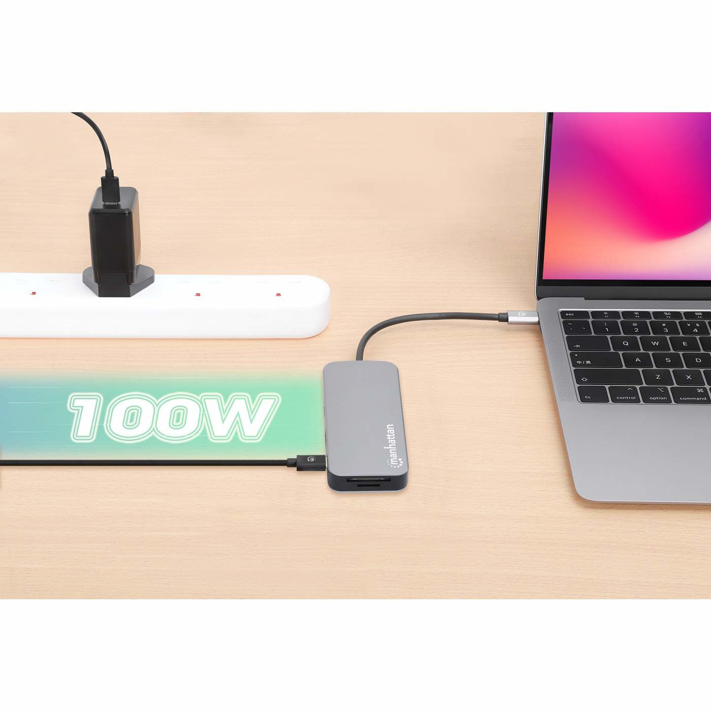 Docking Station Manhattan 130615 Para Conexión Usb-C 8 En Entrega De Energía Hasta 100W.