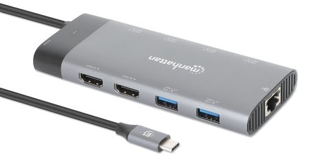 Docking Usb-C Manhattan 130714 3.2 Con 10 Puertos Station Para Monitor Dual 8K Y Carga Pd