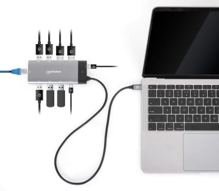 Docking Usb-C Manhattan 130714 3.2 Con 10 Puertos Station Para Monitor Dual 8K Y Carga Pd