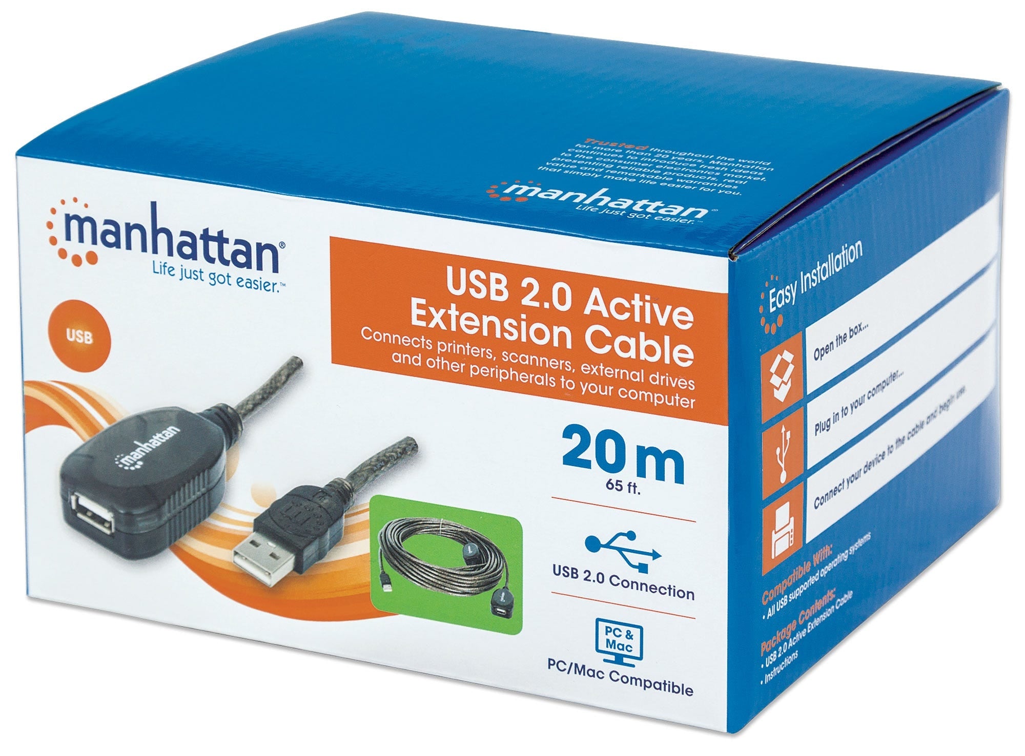 Cable Usb Manhattan 150958 De Extensión Activa Alta Velocidad Usba Macho/ Hembra 20M Con Repetidor Incluido.