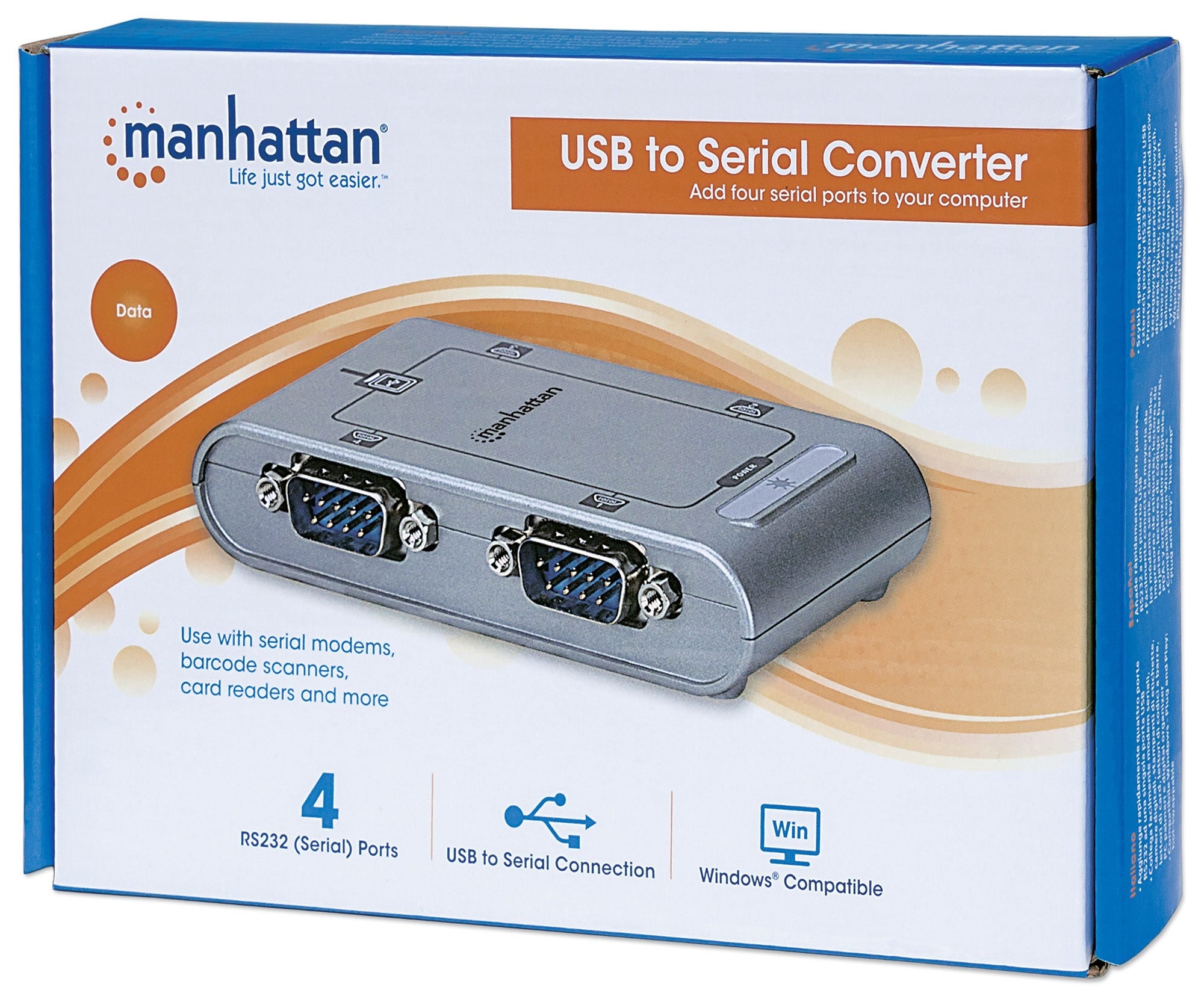 Convertidor Manhattan Usb A Serial Db9M 4 Puertos 151047