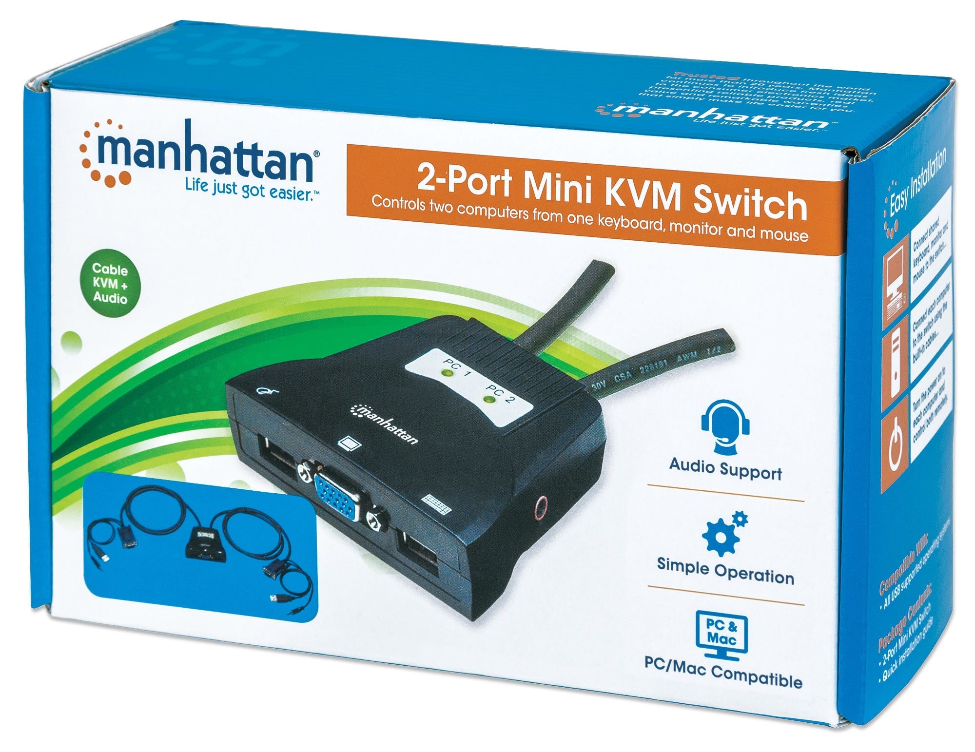 Cable Kvm Manhattan 151245 Mini Switch De Puertos Usb Con Soporte Audio