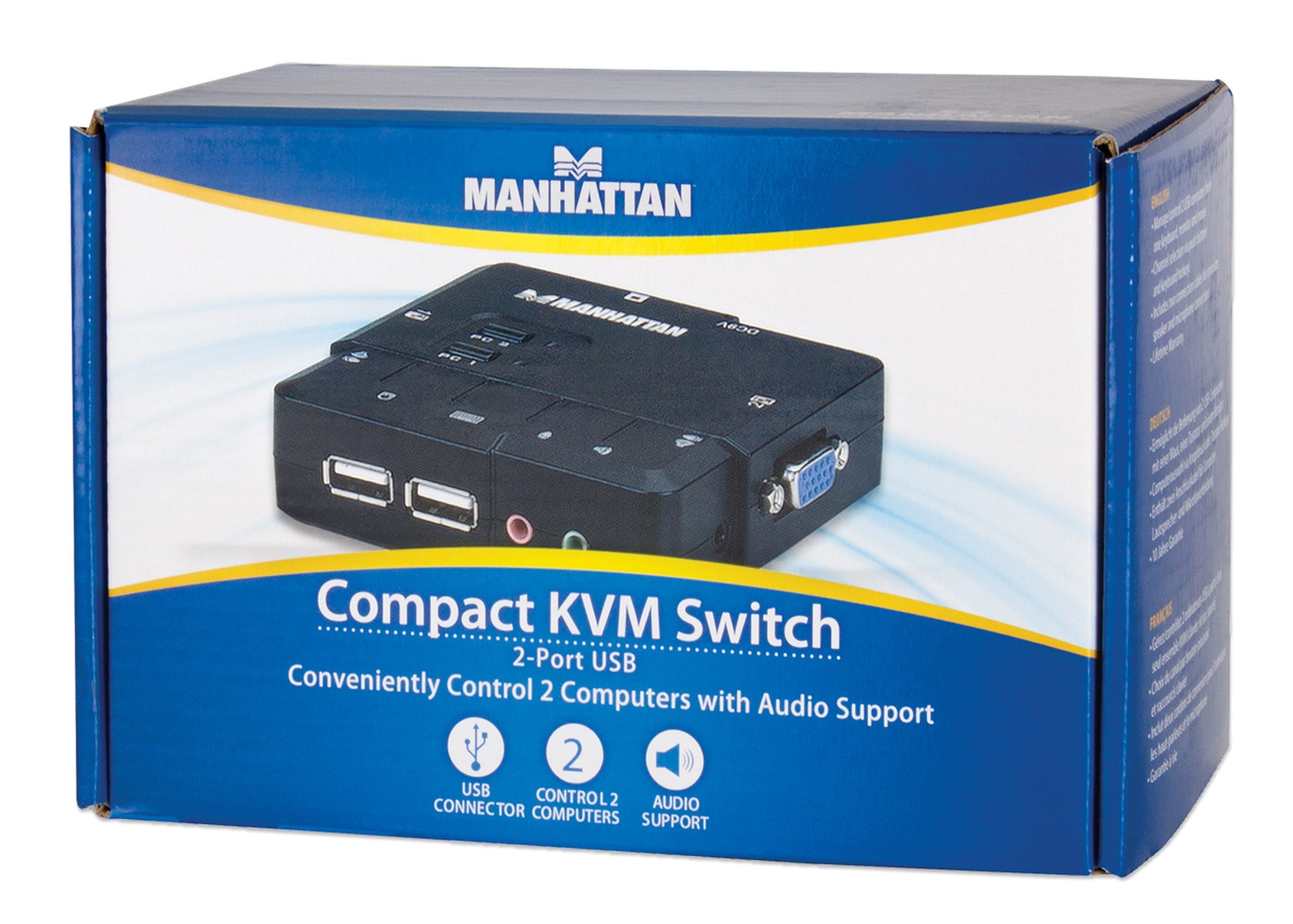 Cable Kvm Manhattan 151252 Switch Compacto De Puertos Usb Con Cables Y Soporte Audio; Controle Dos Computadoras Desde Un Solo Teclado Monitor Ratón