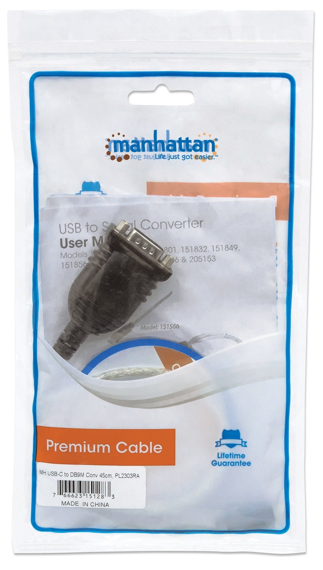 Convertidor Manhattan Usb-C A Serial Db9M 45Cm Ft232Rl 151283