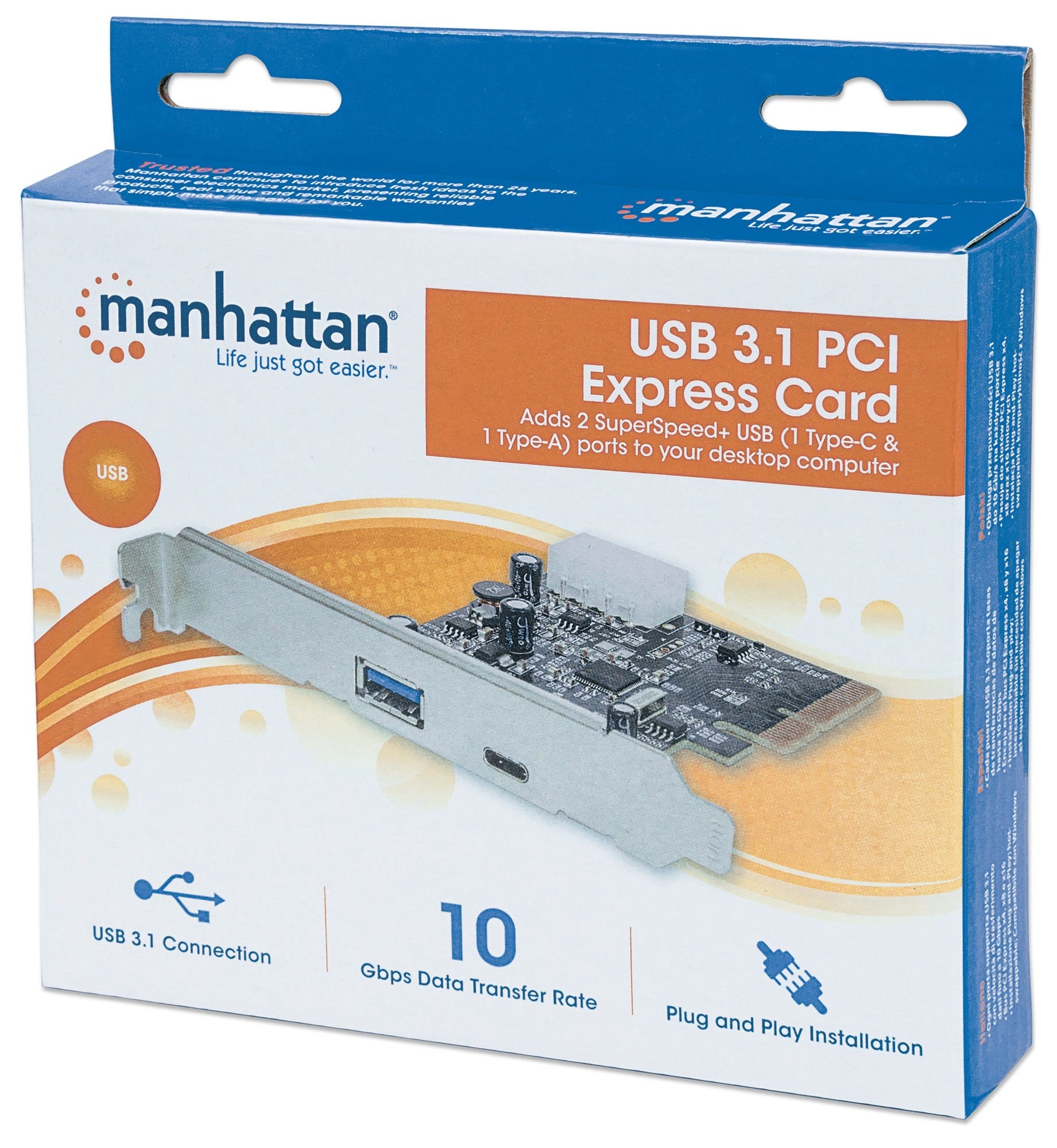 Tarjeta Pci Express Usb-C 3.1 Manhattan 151757 Alámbrico 3.0 10000 Mbit/S