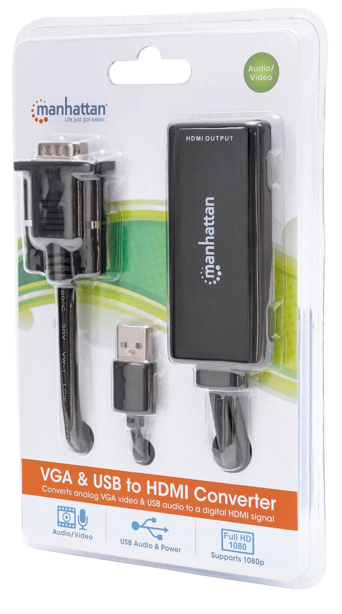 Convertidor Vga+Audio Hdmi Manhattan 152426 De Y Usb Convierte Video Análogo Una Señal Digital