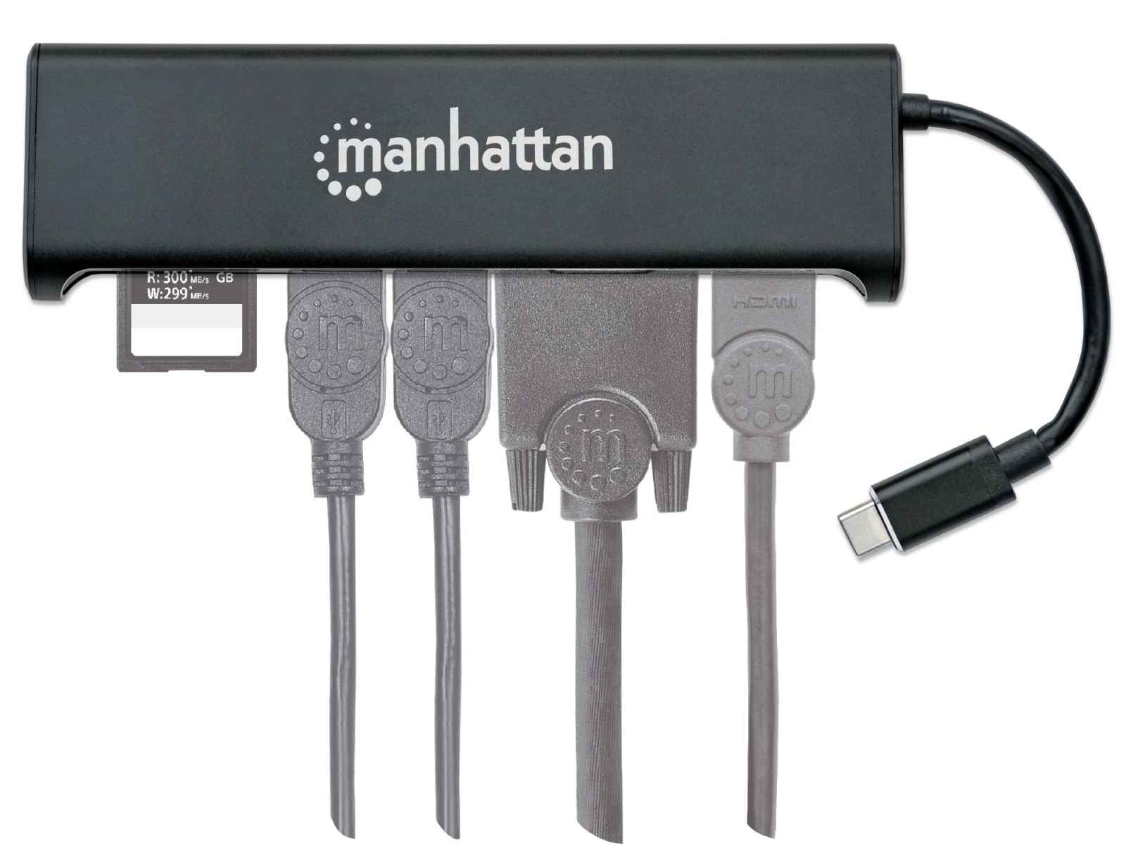 Docking 4-1 Manhattan Usb-C A Hdmi Vga 2 Usb 3.1  Lector Tarjetas Sd M-H