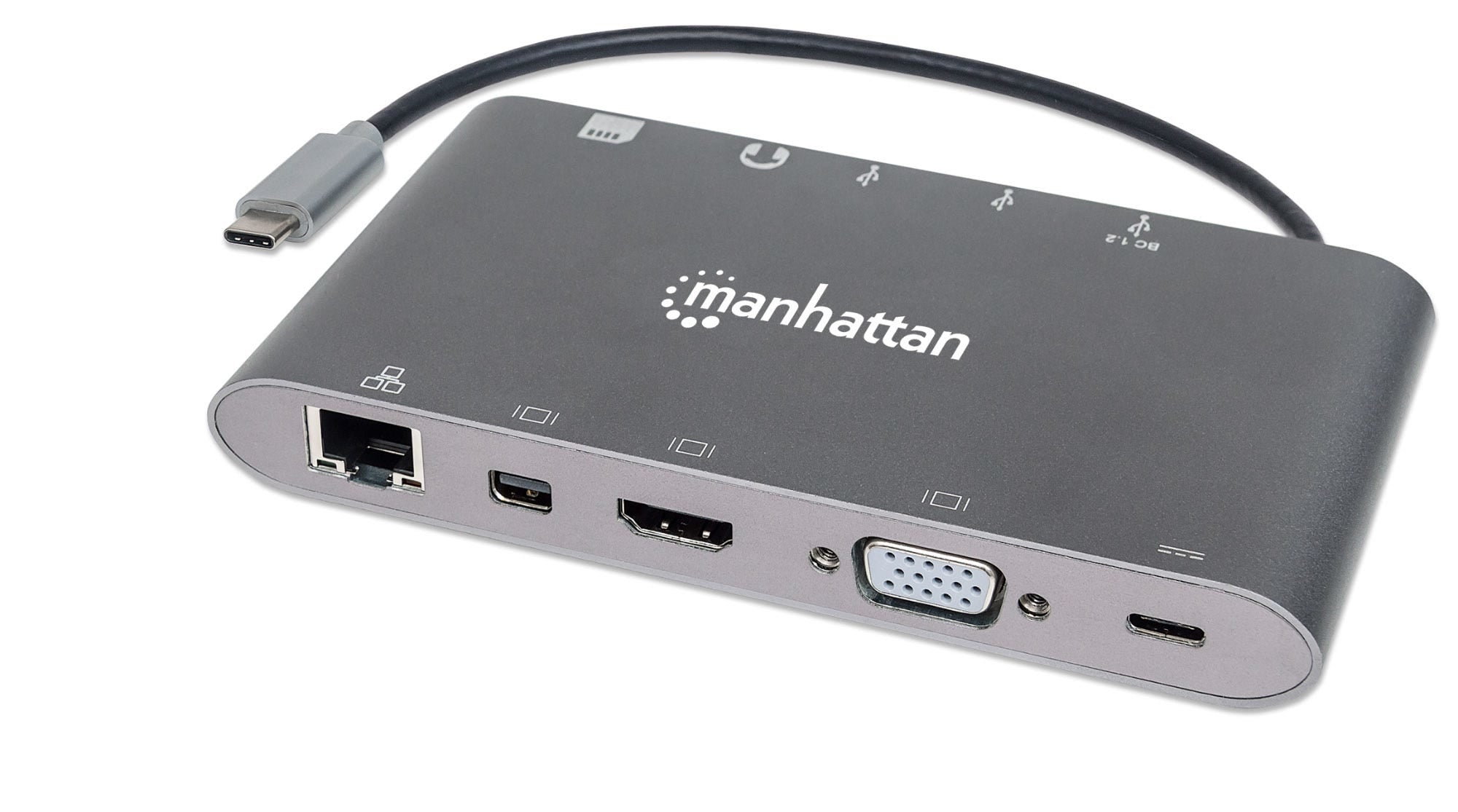 Estación Docking Usb-C Supervelocidad 7 En 1 Manhattan Gris Usb3.0/Hdmi/Vga Macho/Hembra