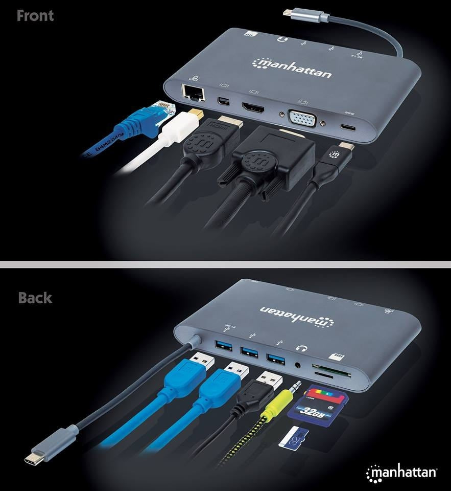 Estación Docking Usb-C Supervelocidad 7 En 1 Manhattan Gris Usb3.0/Hdmi/Vga Macho/Hembra