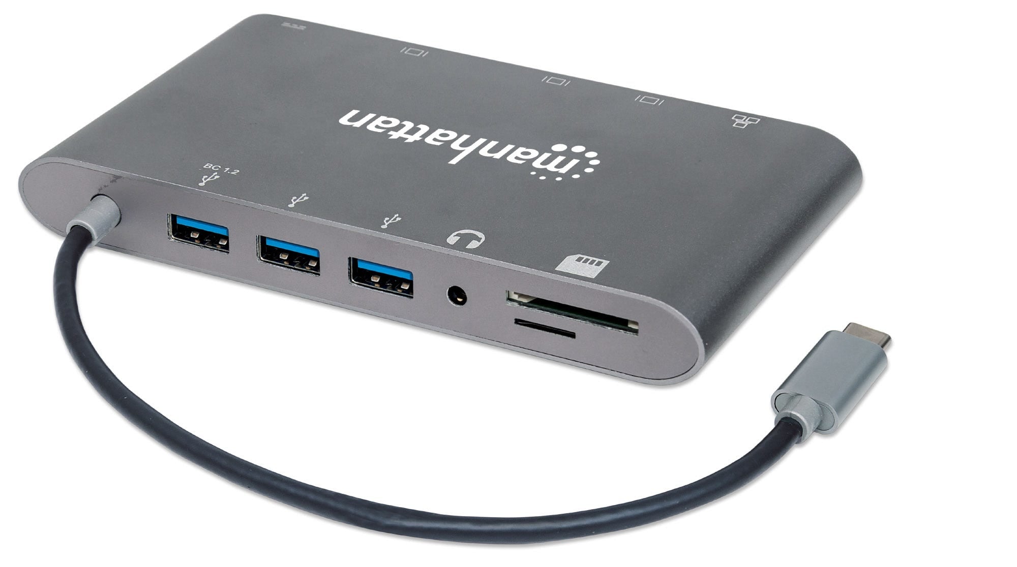 Estación Docking Usb-C Supervelocidad 7 En 1 Manhattan Gris Usb3.0/Hdmi/Vga Macho/Hembra