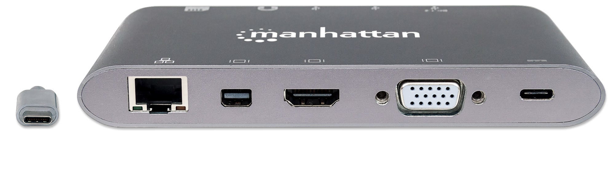 Estación Docking Usb-C Supervelocidad 7 En 1 Manhattan Gris Usb3.0/Hdmi/Vga Macho/Hembra