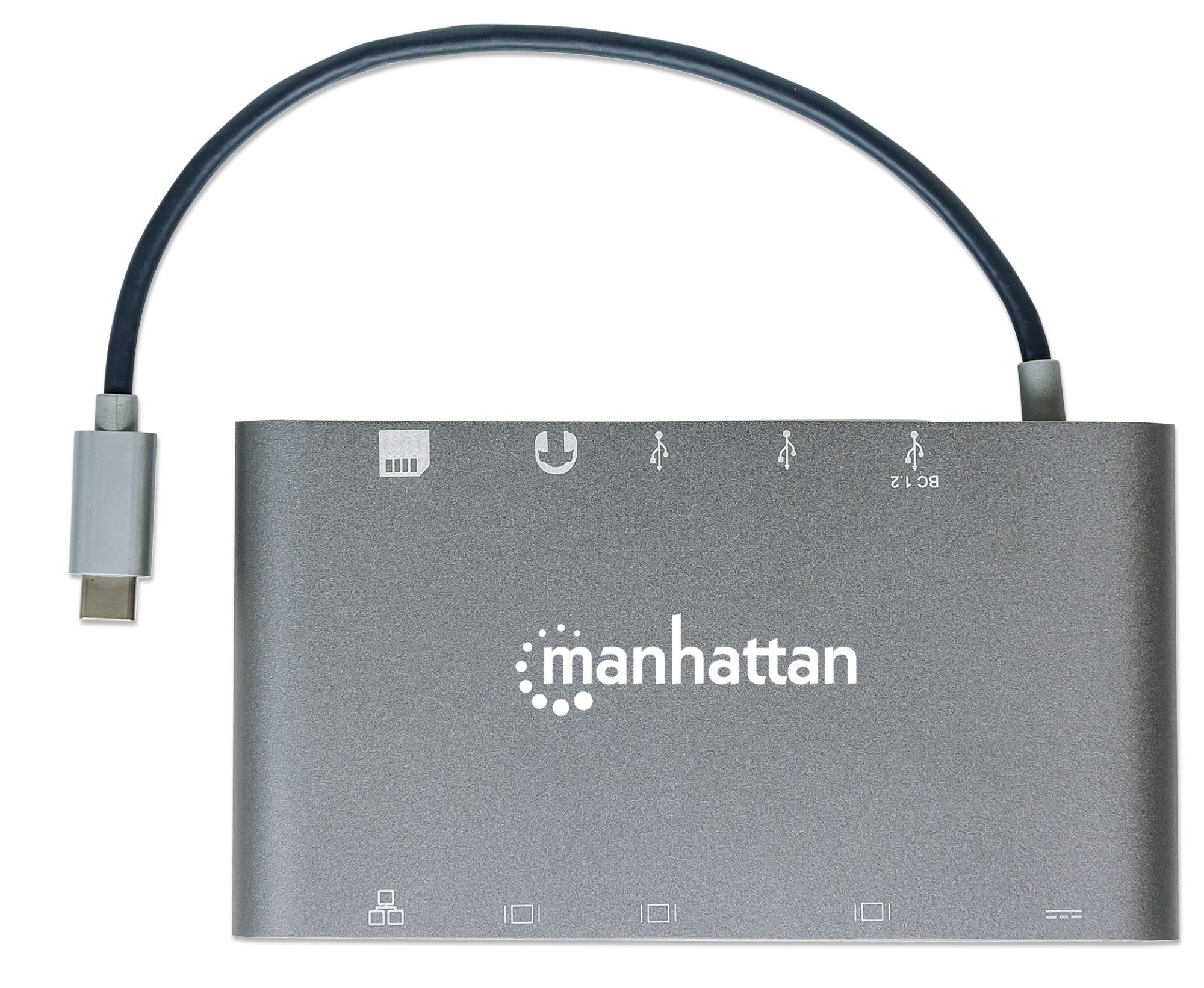 Estación Docking Usb-C Supervelocidad 7 En 1 Manhattan Gris Usb3.0/Hdmi/Vga Macho/Hembra