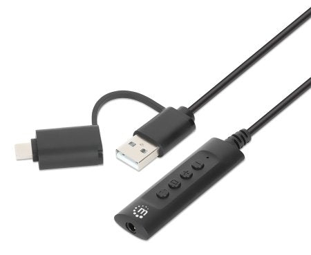 Convertidor Usb Manhattan 153560 2.0 / Usb-C A Tarjeta Sonido 3.5 Mm Cable Controles