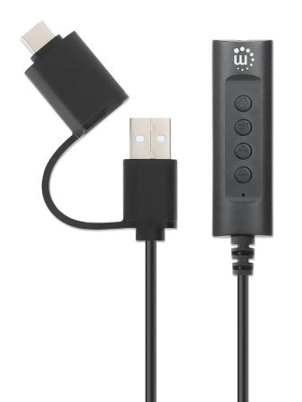 Convertidor Usb Manhattan 153560 2.0 / Usb-C A Tarjeta Sonido 3.5 Mm Cable Controles