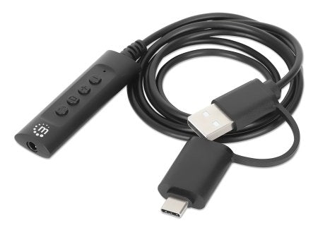 Convertidor Usb Manhattan 153560 2.0 / Usb-C A Tarjeta Sonido 3.5 Mm Cable Controles