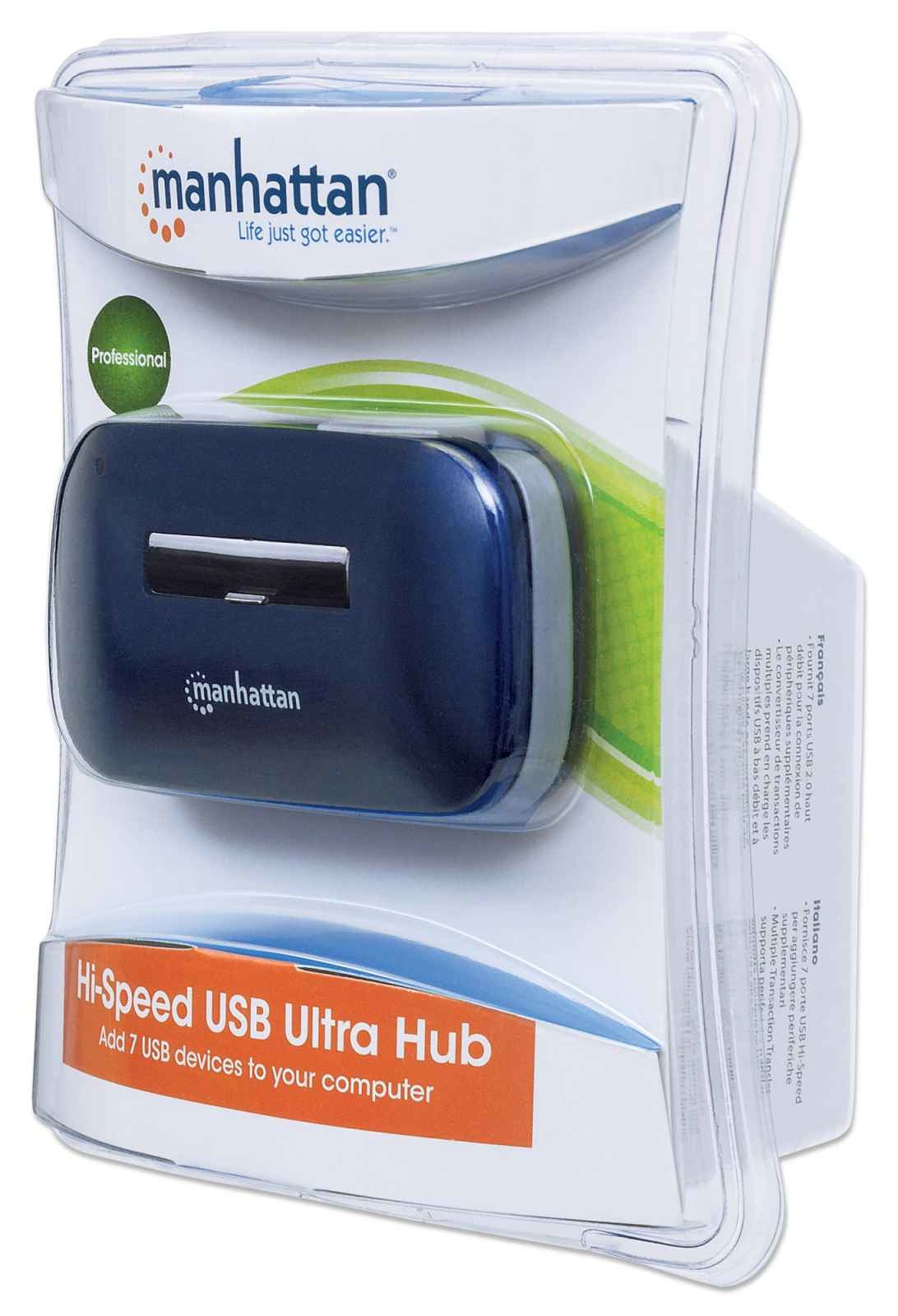 Hub Usb Manhattan 161039 De Alta Velocidad 2.0 7 Puertos V2.0; Cable Integrado Y Posilidad Enrollarse Que Permite Conexiones Fáciles.