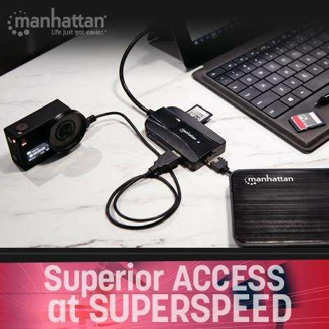 Hub Manhattan Usb 3.0 Superspeed Y Lector/Grabador De Tarjetas 163590