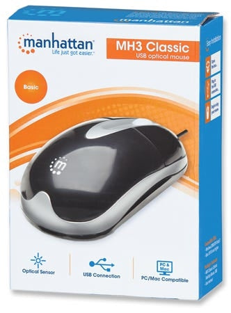 Mouse Manhattan Mh3 177016 Optico Economico Básico De Botones Con Rueda Desplazamiento Color Negro/Plata Y Años Garantia.