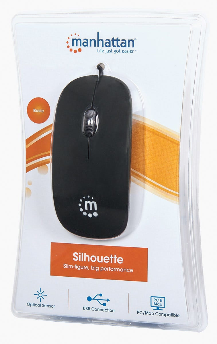 Mouse Manhattan 177658 Mini Ratón Óptico Silueta Conexión Usb Tres Botones Rueda De Desplazamiento 1000 Pppm Años Garantía