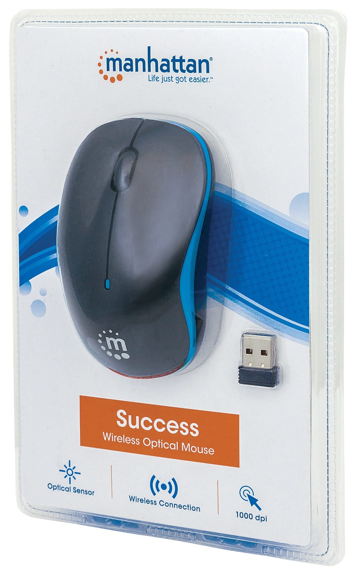 Mouse Optico Inalambrico Manhattan Success Negro/Azul 179416