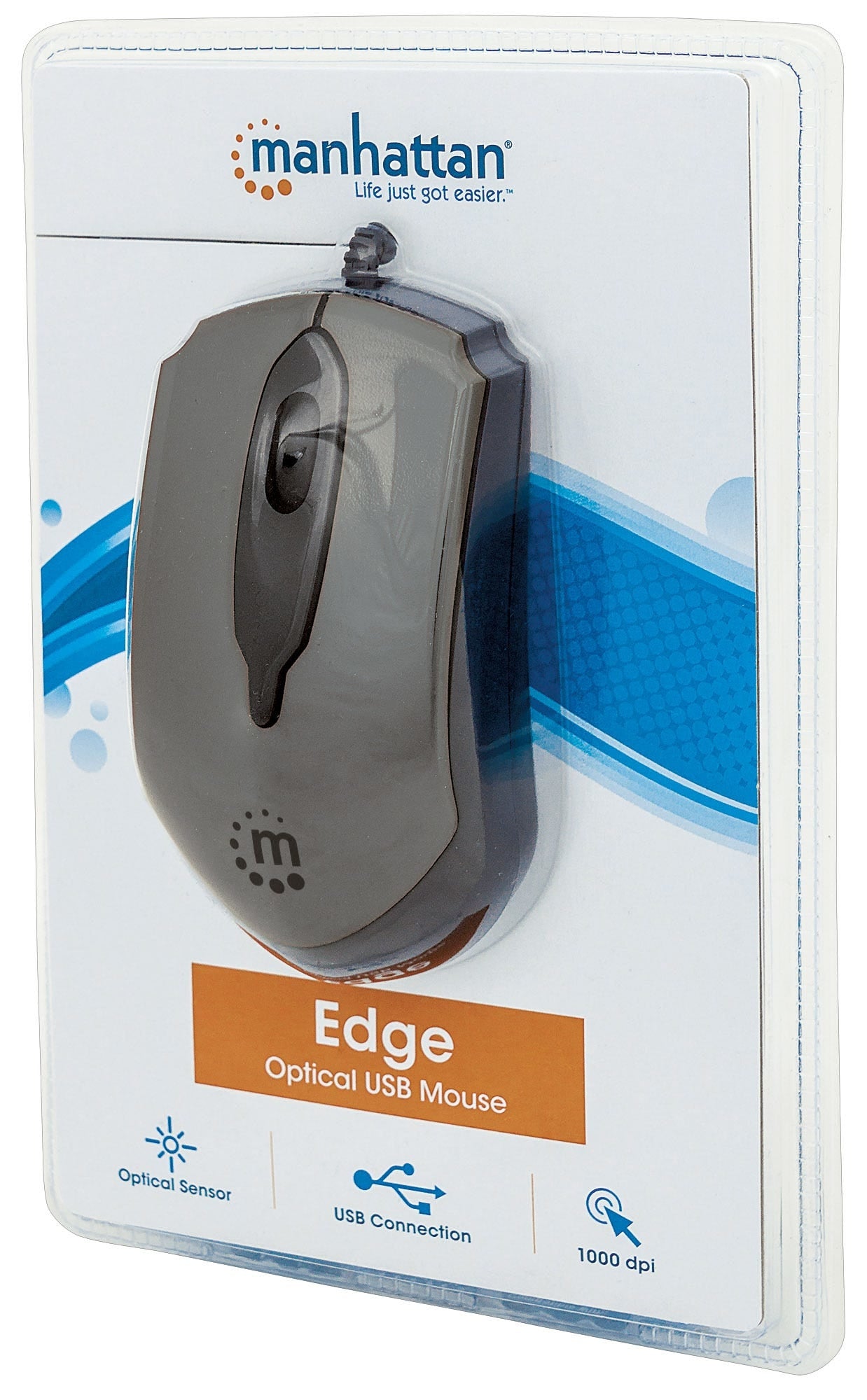 Mouse Manhattan 179423 Ratón Óptico Usb Edge Cableado 1.5M Tres Botones Con Rueda De Desplazamiento 1000 Dpi Gris Años Garantia.